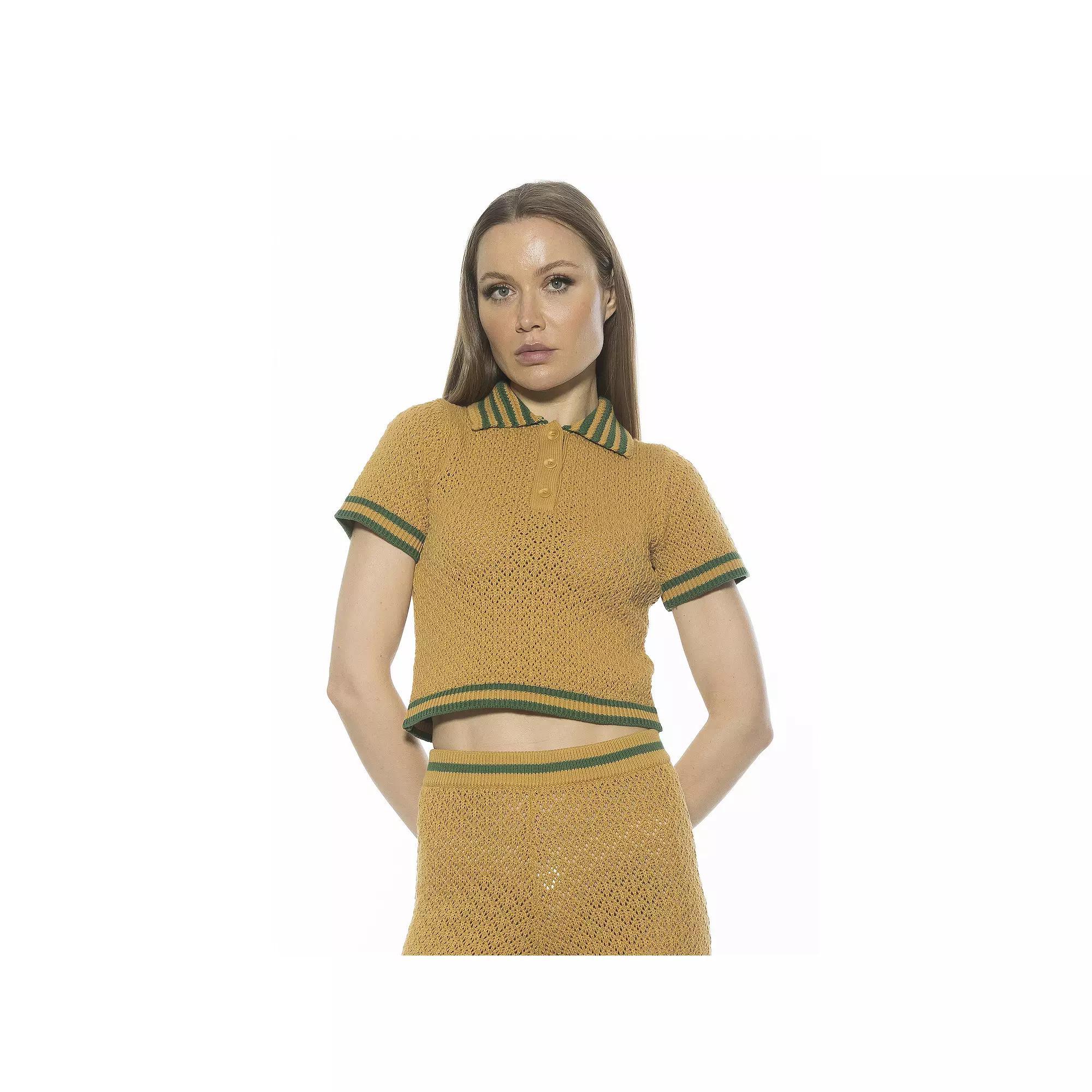 Women's ALEXIA ADMOR Brinley Knit Polo Button Placket Short Sleeve Top, Size: XL, Yellow Product Image