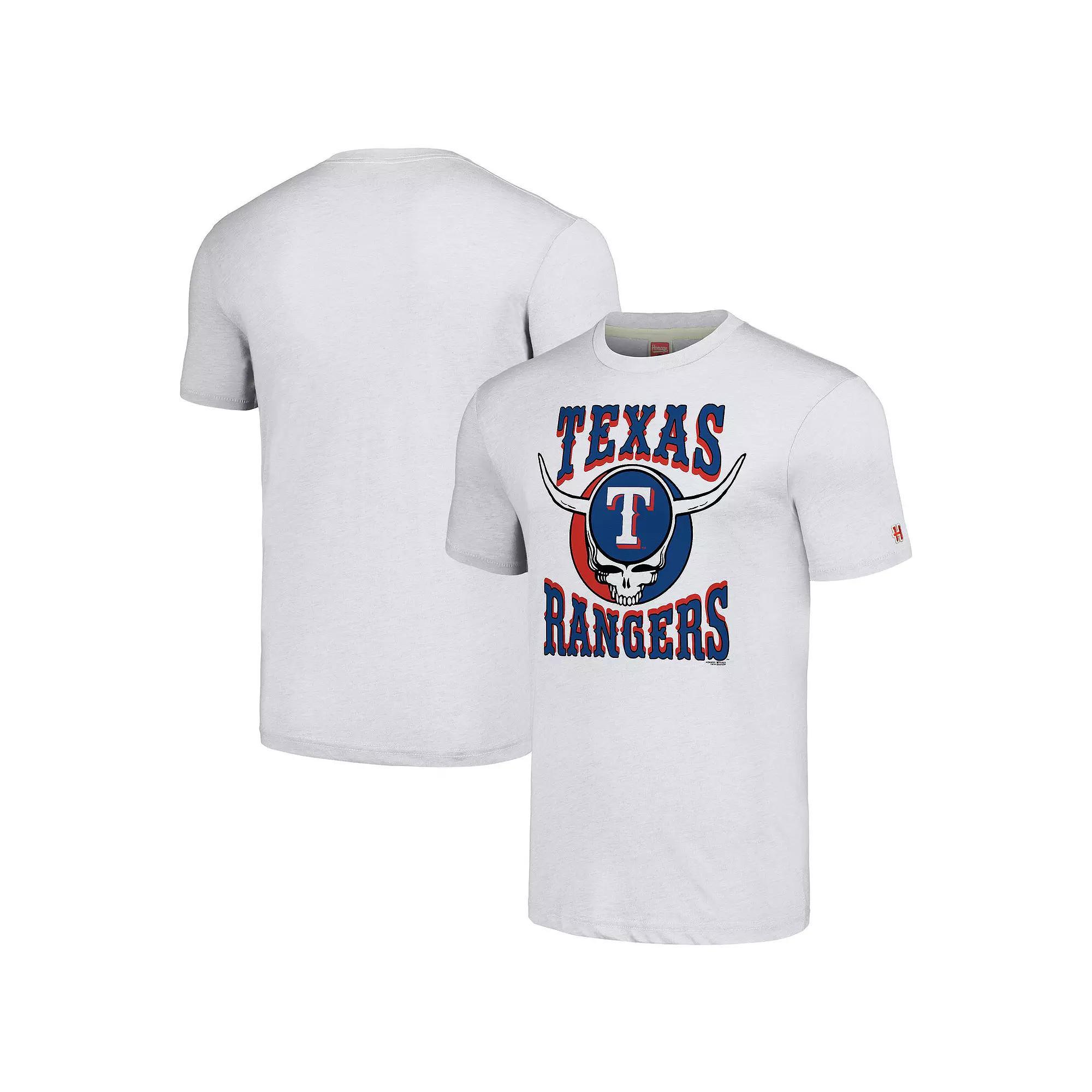 Mens Homage Ash Texas Rangers Grateful Dead Tri-Blend T-Shirt Product Image