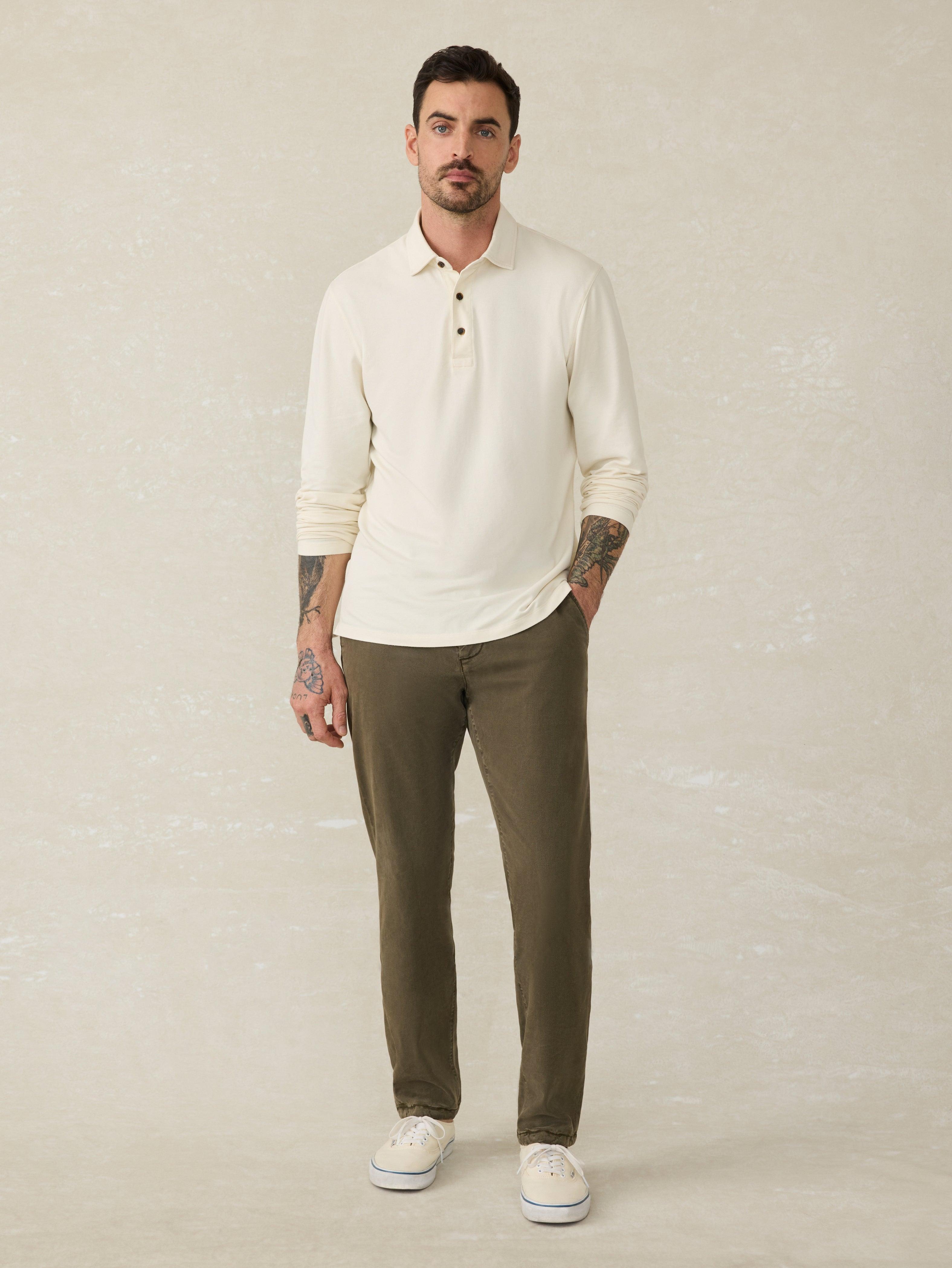 Long-Sleeve Field Knit Polo - Coastal Cream Male Product Image