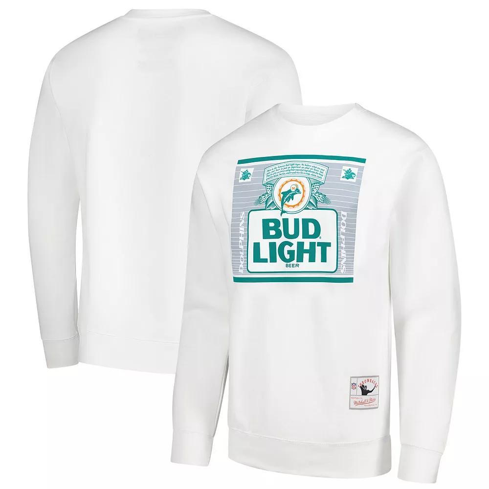 Men's Mitchell & Ness White Miami Dolphins NFL x Bud Light The Crest Pullover Sweatshirt, Size: Medium Product Image