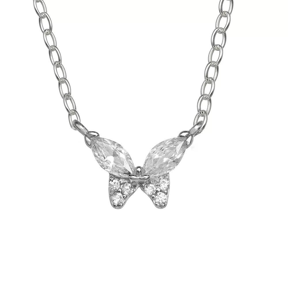 PRIMROSE Sterling Silver Cubic Zirconia Butterfly Necklace, Women's, Size: 18", Sterling Silver Clear Product Image