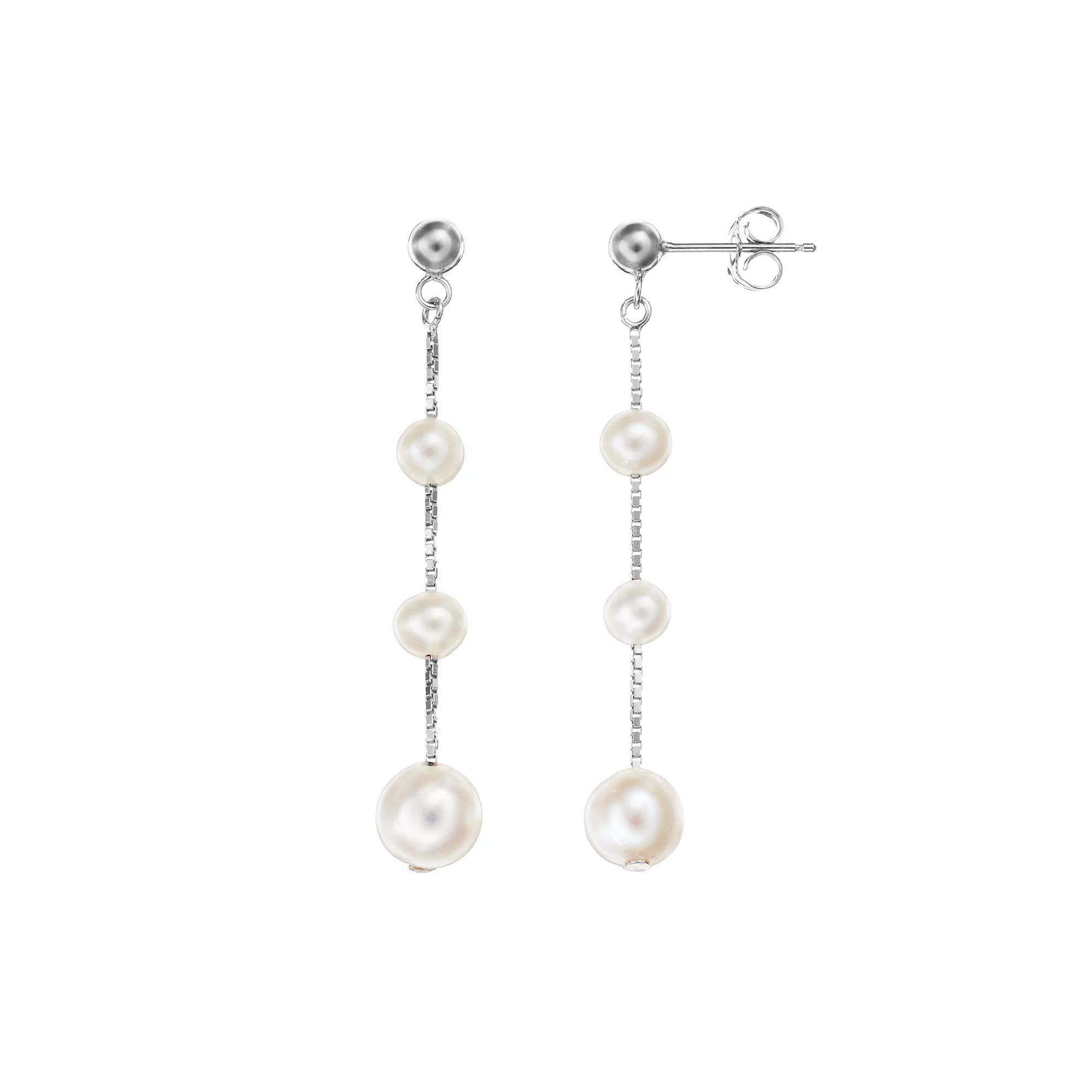 Freshwater Cultured Pearl Sterling Silver Graduated Linear Drop Earrings, Women's, White Product Image