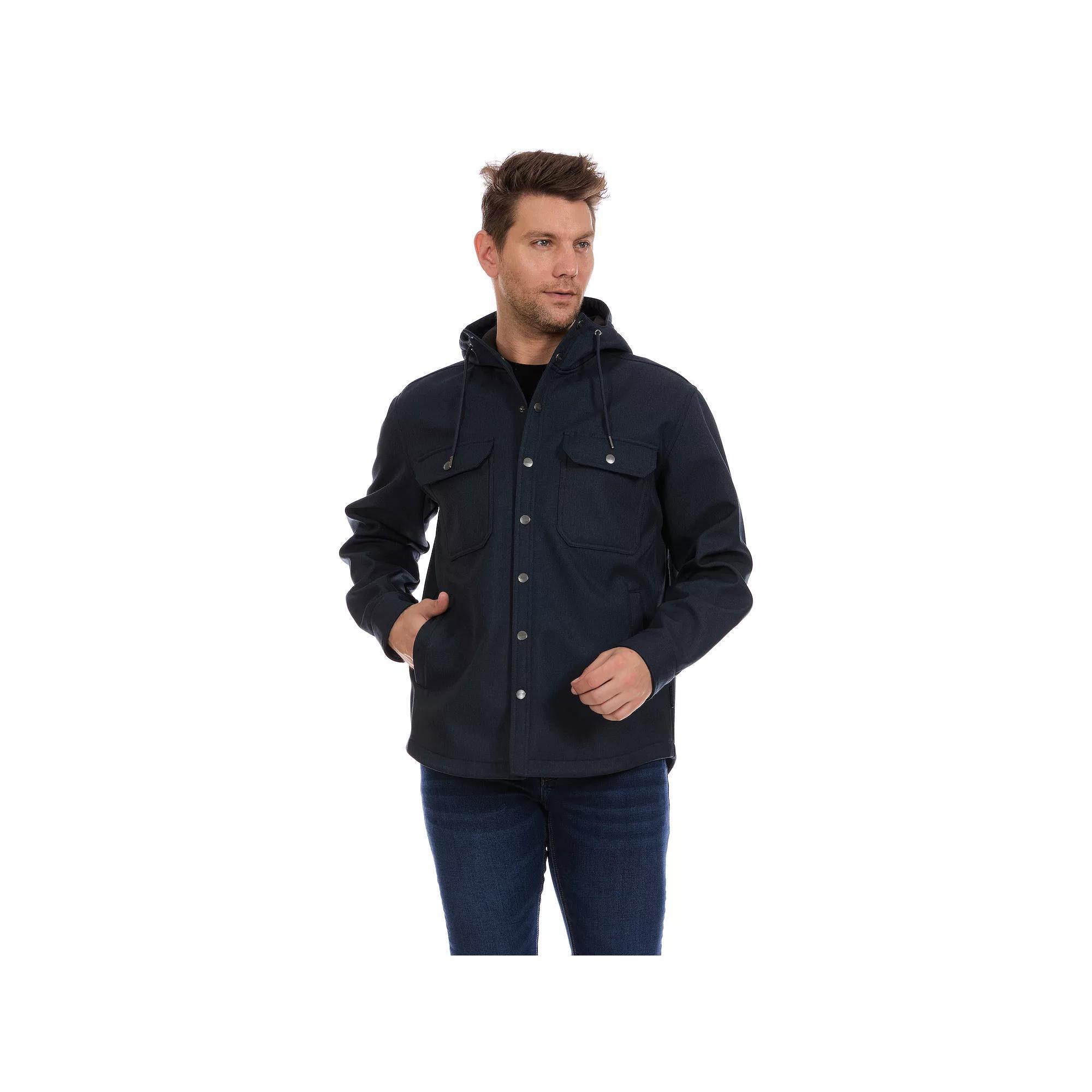 Men's Bass Creek Outfitters® Twill Softshell Bonded with Fleece Hooded Jacket, Size: Large, Black Blue Product Image