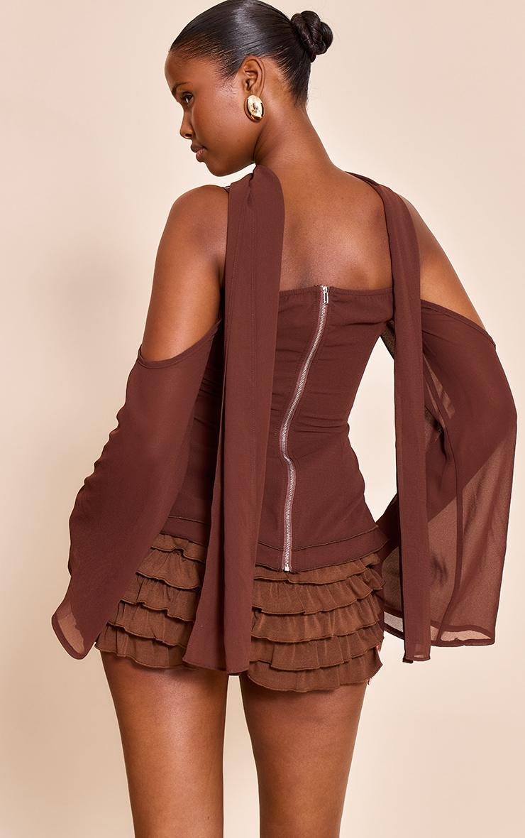 Deep Chocolate Chiffon Drape Scarf Long Top Product Image