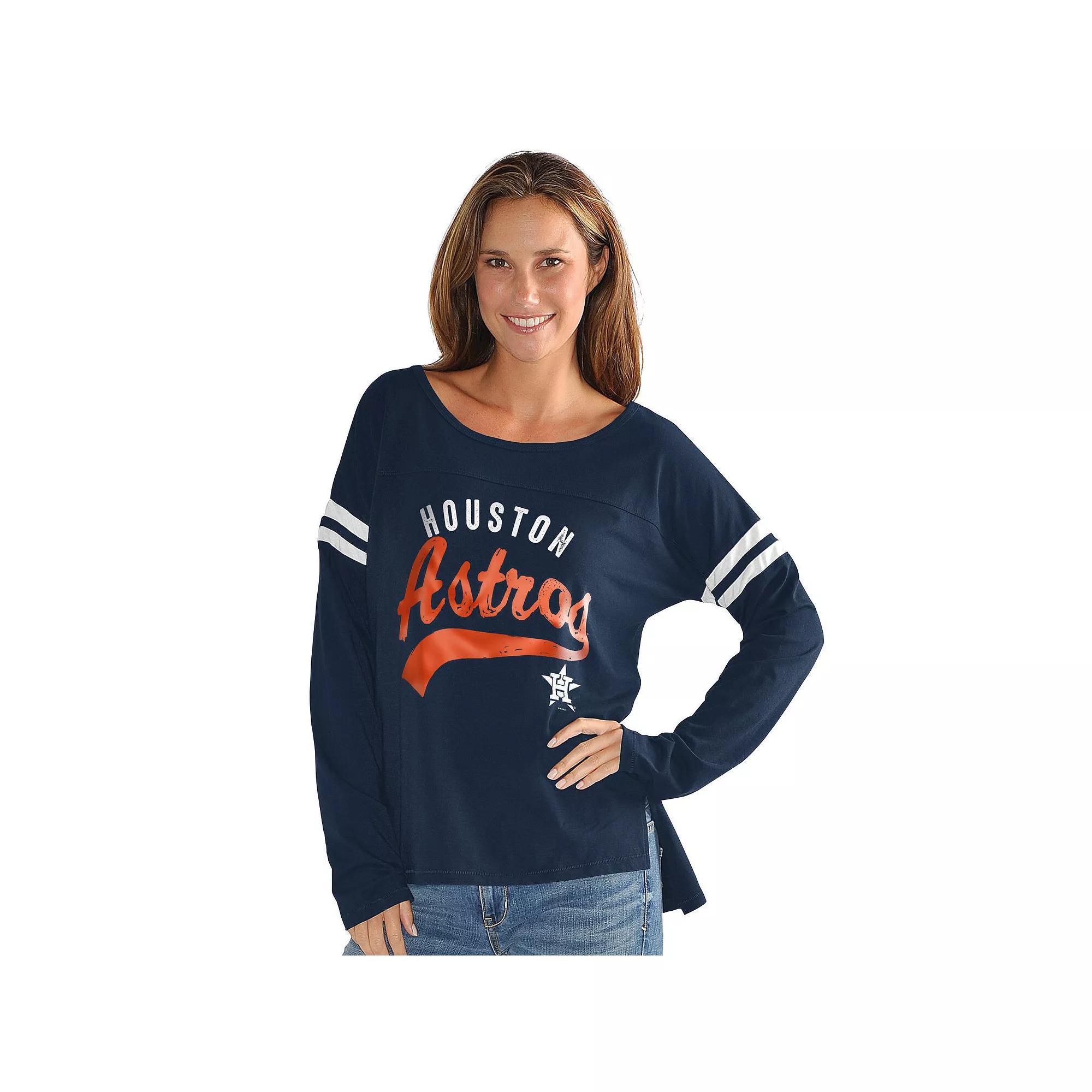 Women's G-III 4Her by Carl Banks  Royal Chicago Cubs Free Agent Distressed Long Sleeve Scoop Neck T-Shirt, Size: Small, Blue Product Image