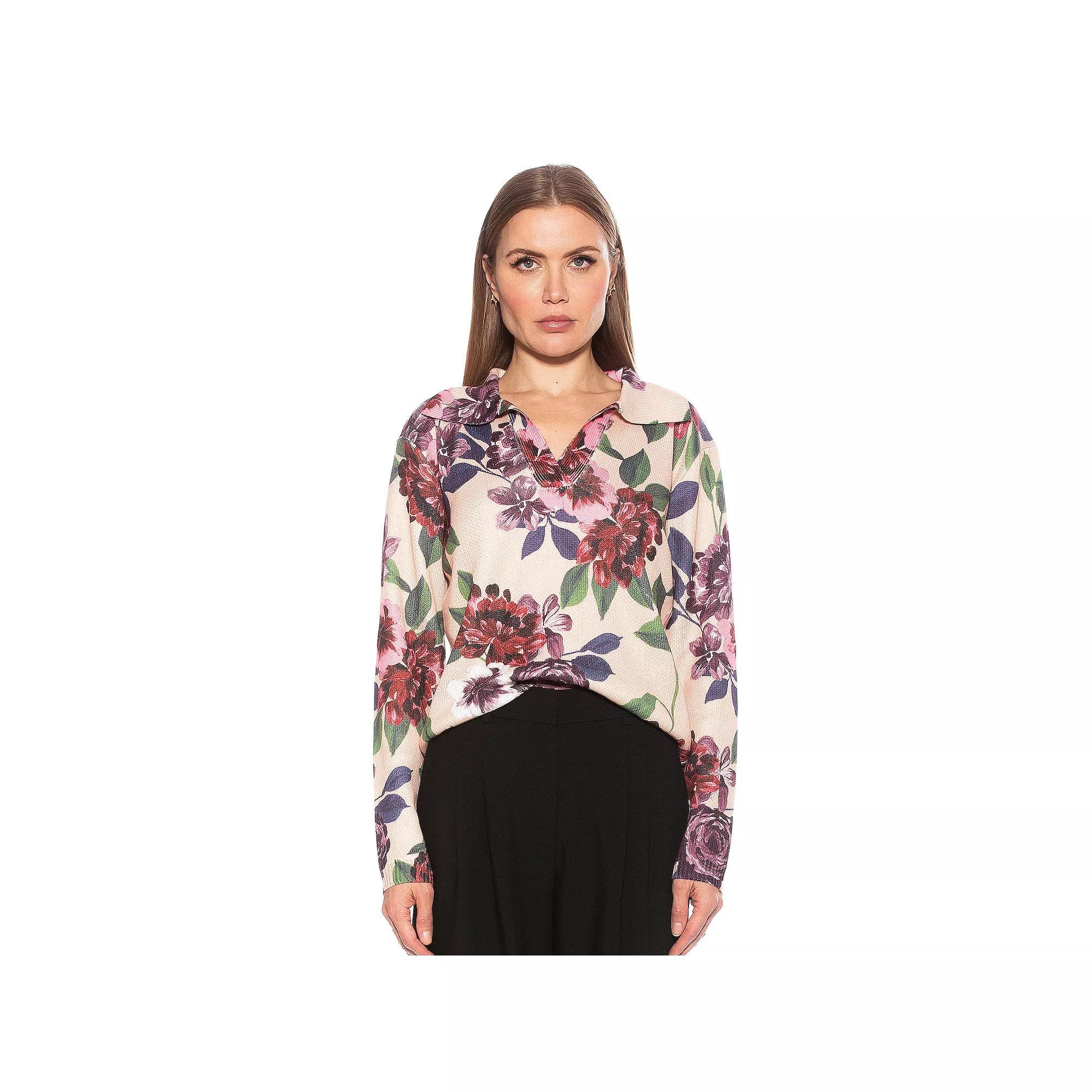 Women's ALEXIA ADMOR Evander Print Retro Collar Oversized Ruby Shirt, Size: Large, Beige Floral Product Image
