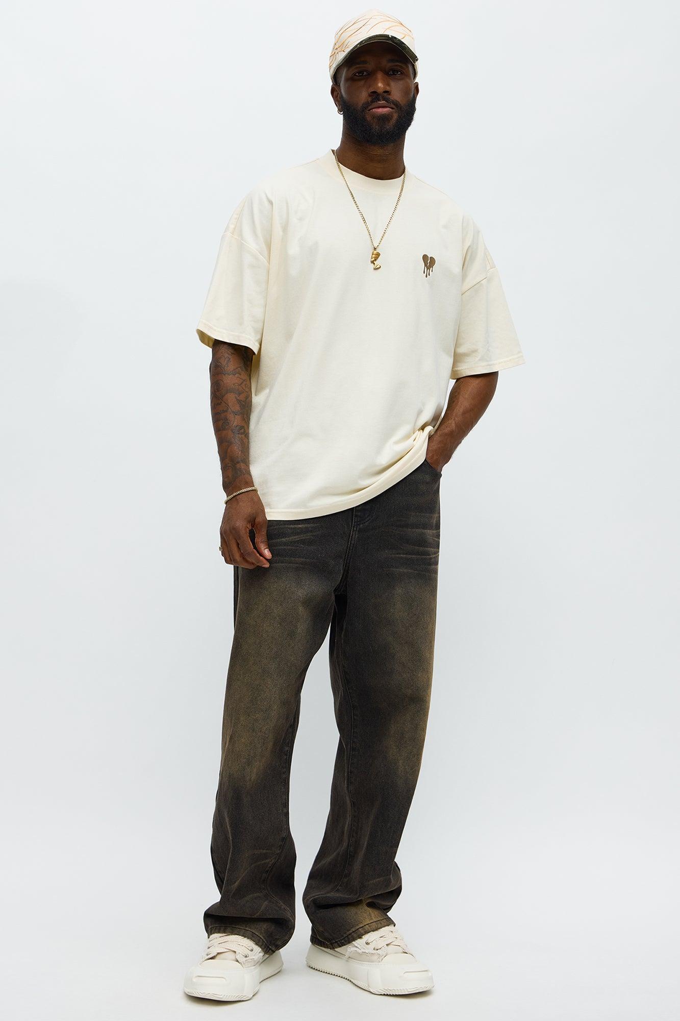 Oversized Mini Embroidery Heavy Weight Boxy tee - Cream Product Image