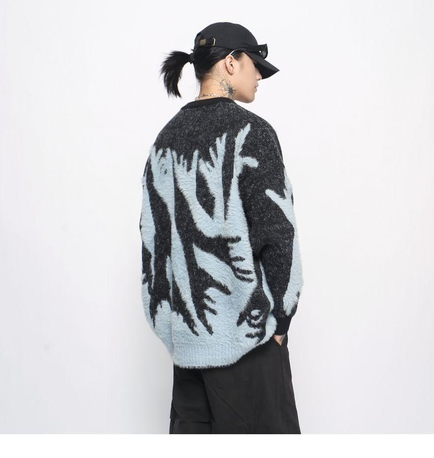 Crew Neck Letting Hand Print Sweater Product Image