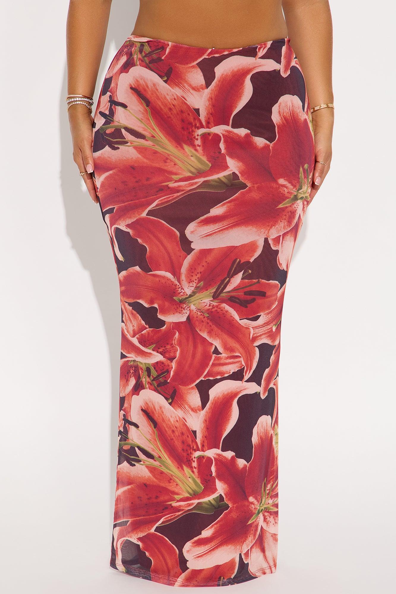 Late Nights In Santorini Floral Mesh Maxi Skirt - Orange/combo Product Image