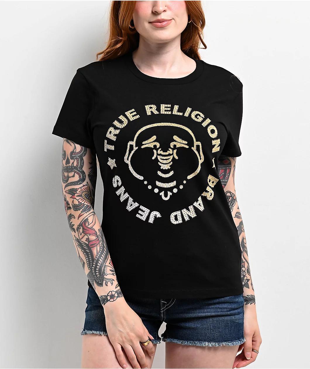 True Religion Ombre Crystal Buddha Black T-Shirt Product Image