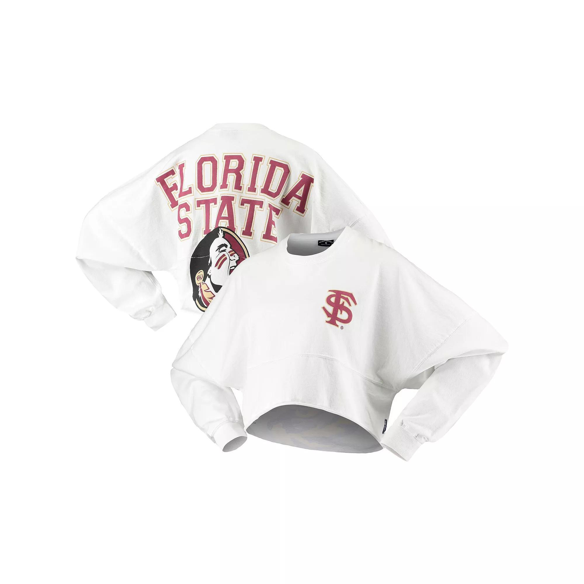 Women's White Florida State Seminoles Raw Hem Cropped Spirit Jersey Long Sleeve T-Shirt, Size: 2XL Product Image