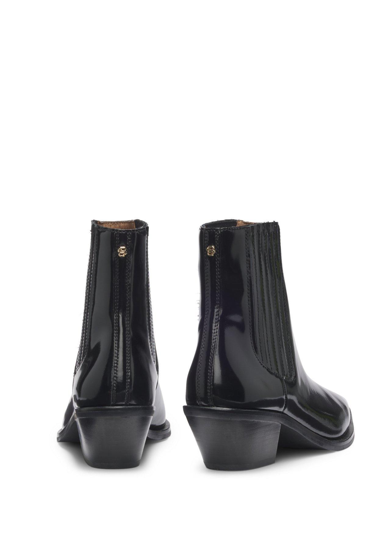 BOSS - Cuban-heel ankle boots in polished leather - Black Product Image