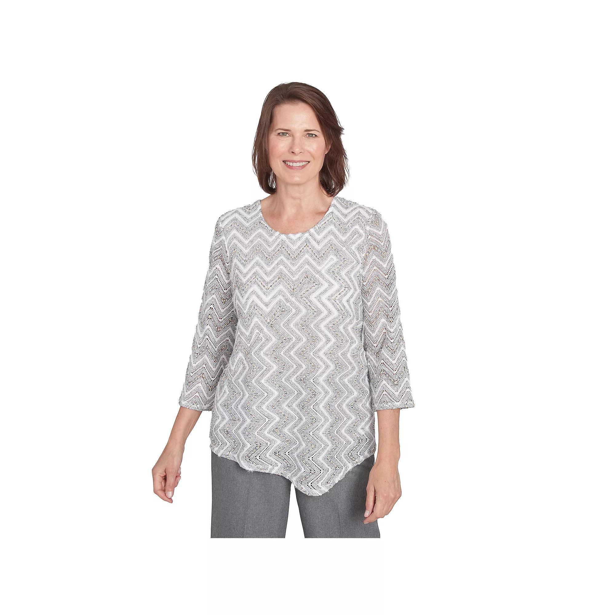 Petite Alfred Dunner Spliced Crewneck Wavy Stripe Top, Women's, Size: Small Petite, Gray Team Product Image