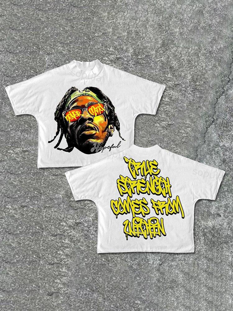 Sopula Don't Mind Street Fashion Color Male Head Graphics Cotton Cropped T-Shirts Product Image
