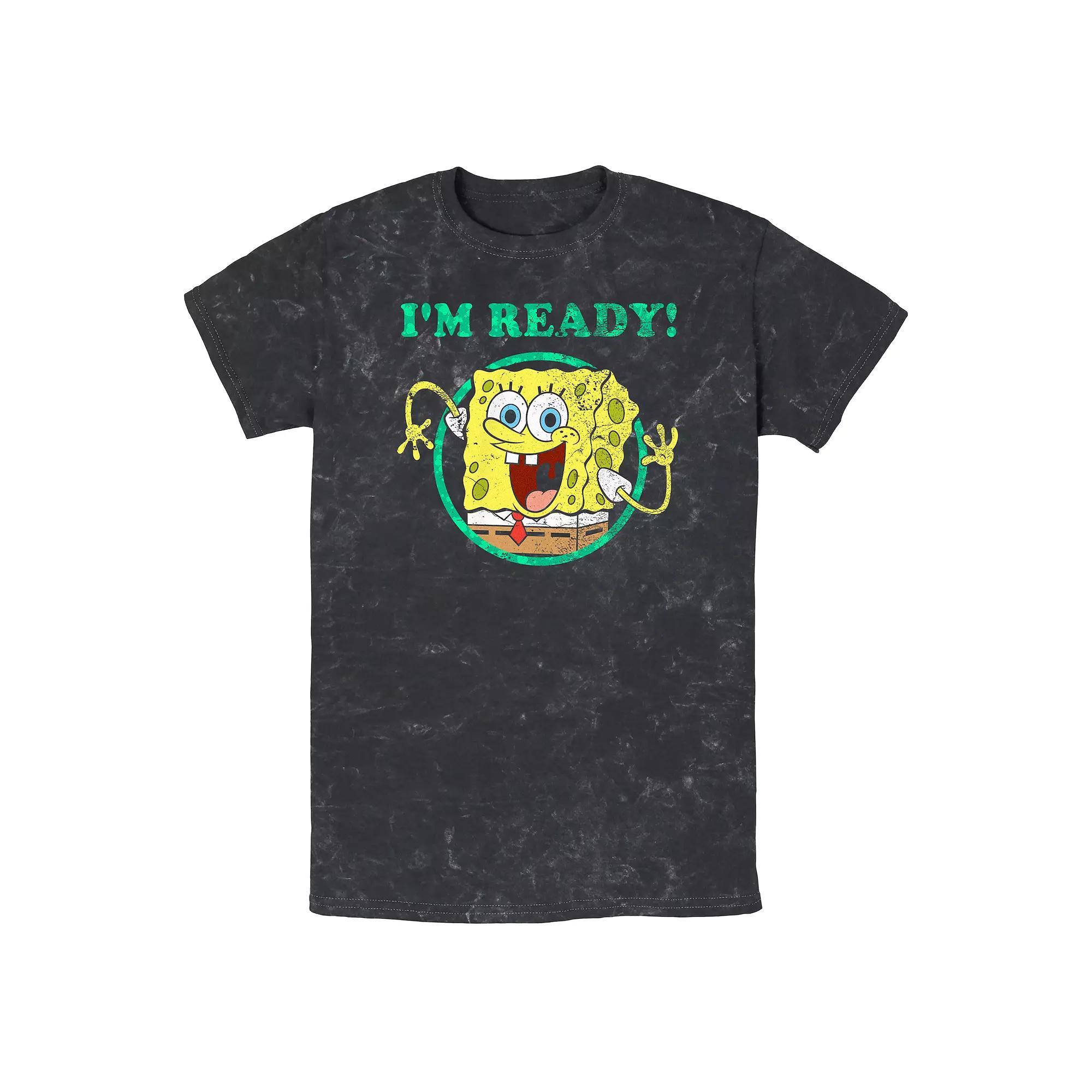 Mens SpongeBob SquarePants Im Ready! Mineral Wash Graphic Tee Product Image