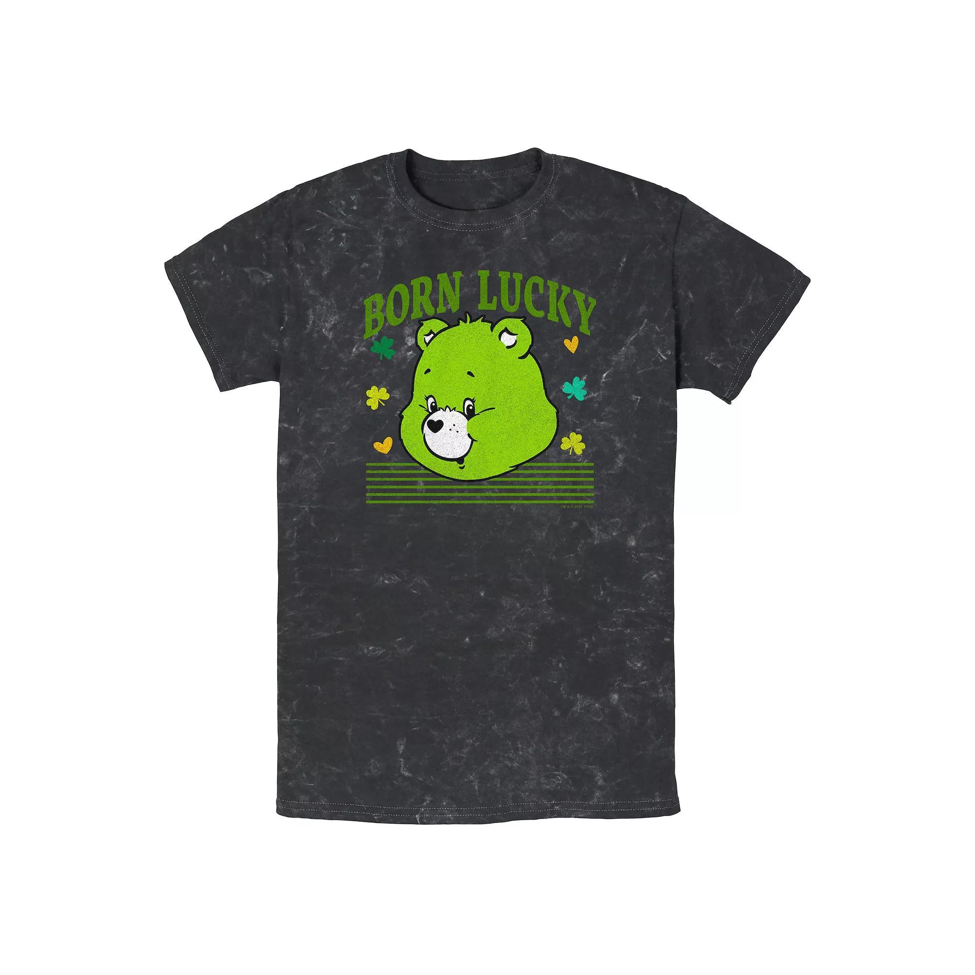 Men's Care Bears Born Lucky Mineral Wash Graphic Tee, Size: Small, Black Product Image