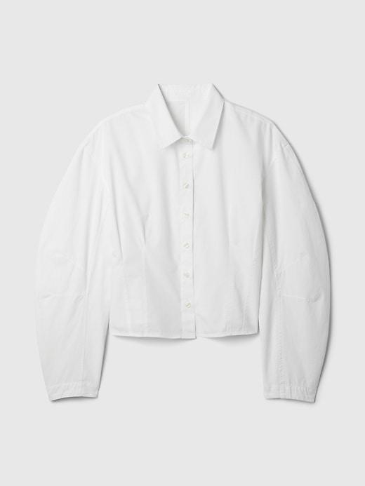 Organic Cotton Poplin Barrel-Sleeve Cropped Shirt Product Image