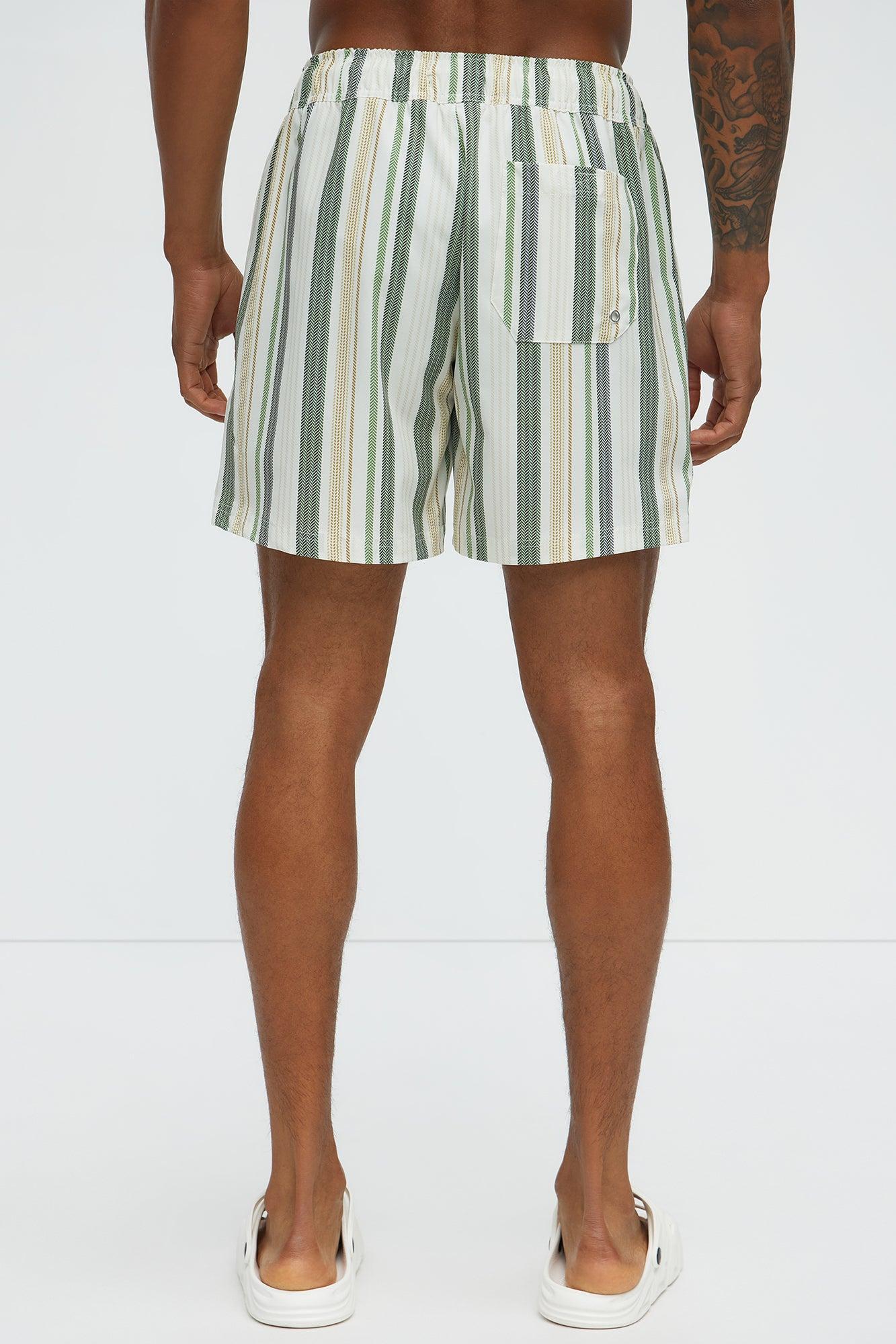 Herringbone Printed Swim Mid Trunk - Green/combo Product Image