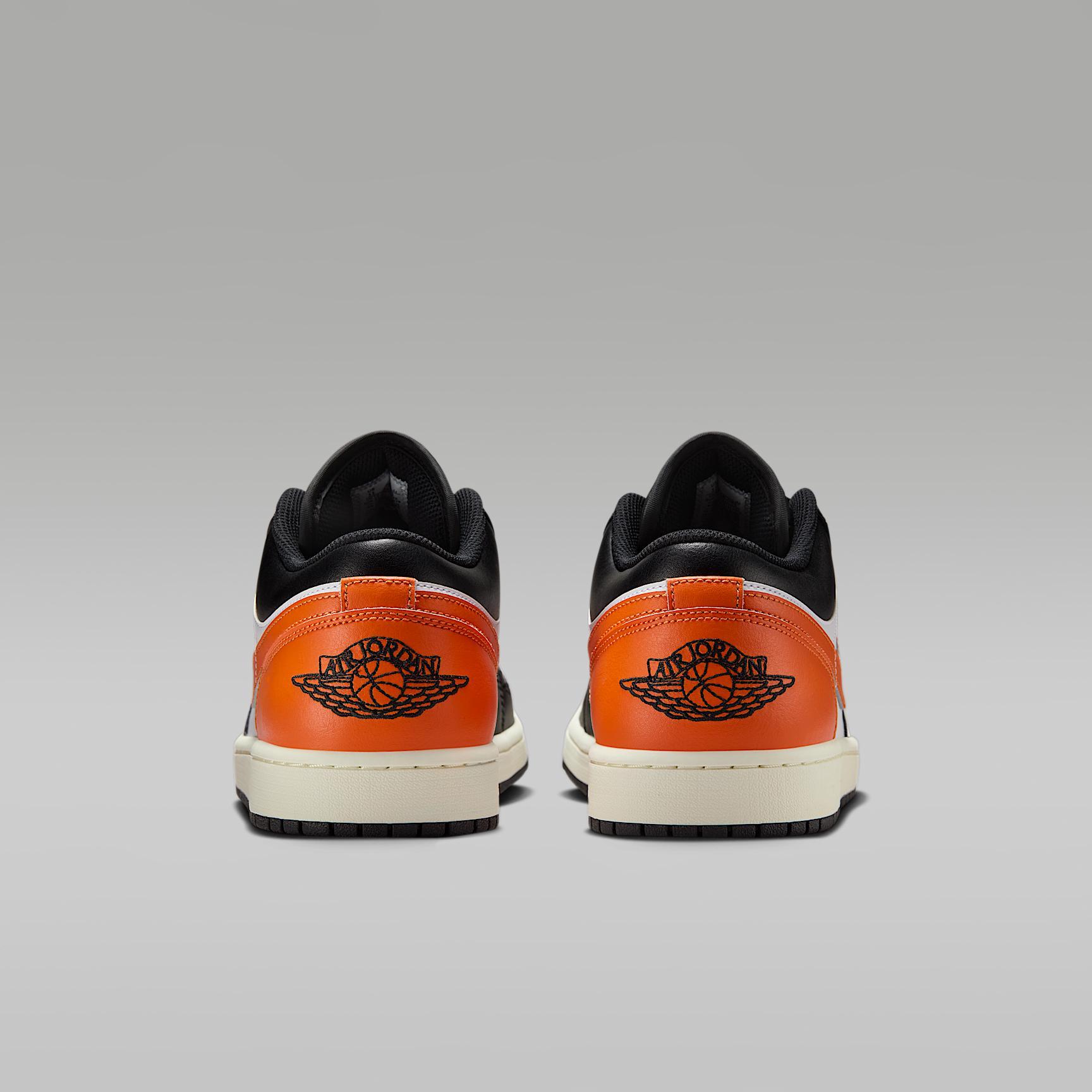 Jordan Mens Air Retro 1 Low Casual Shoes in Black/Starfish/White Product Image