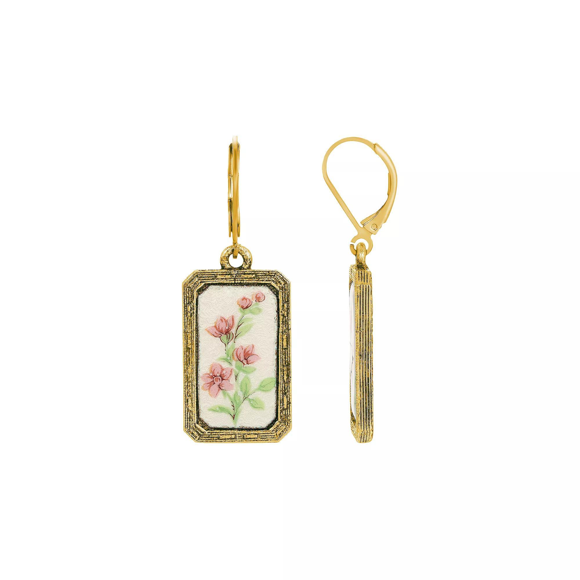 1928 Rectangle Enamel Flower Earrings, Womens, Silver Tone Product Image