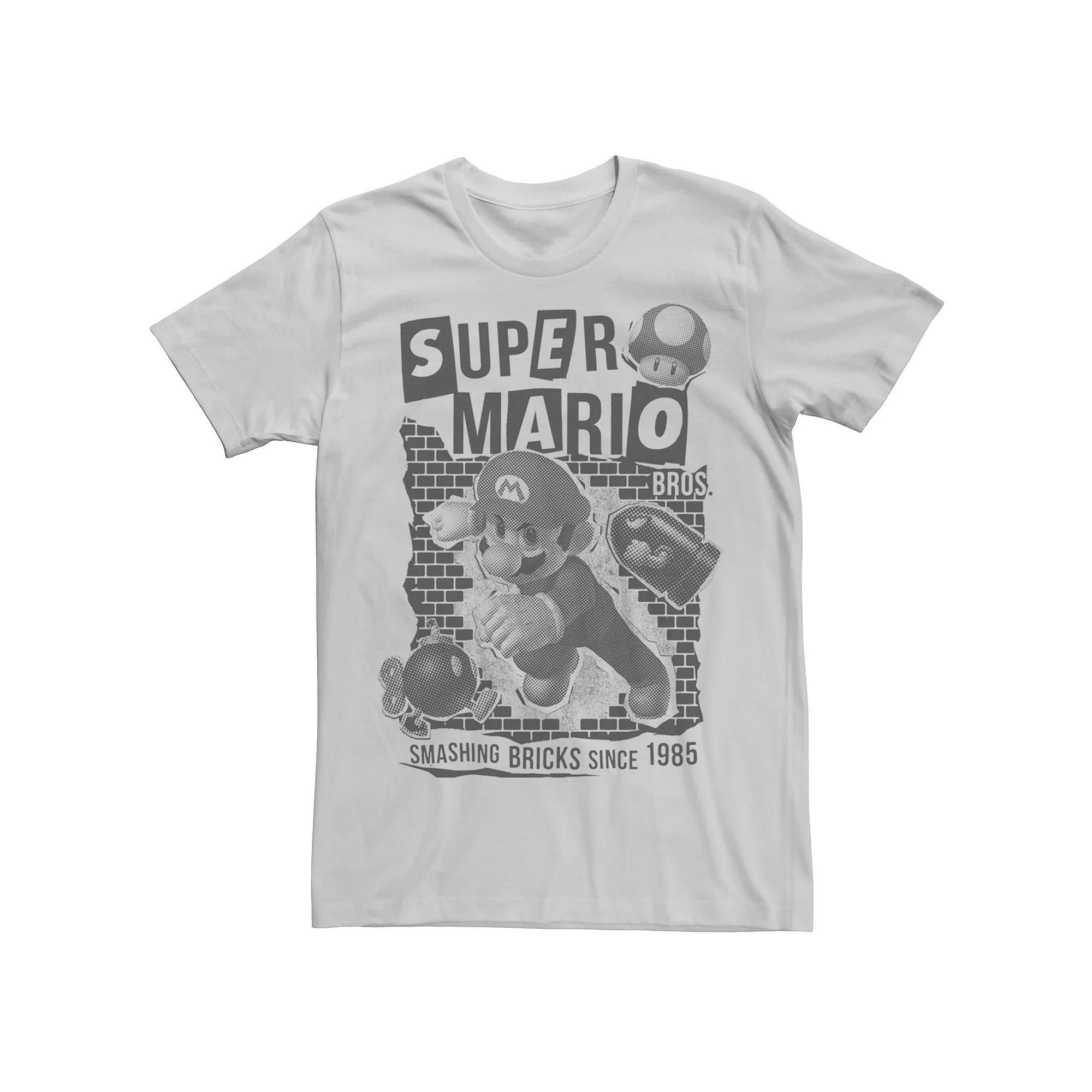 Men's Nintendo Super Mario Edgy Cutout Wall Smash Tee, Size: 3XL, Silver Product Image