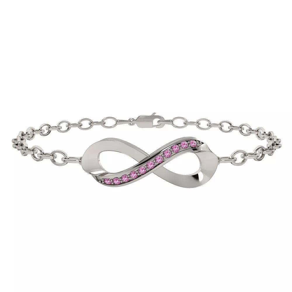 Sterling Silver Lab-Created Pink Sapphire Infinity Bracelet, Women's, Size: 7" Product Image