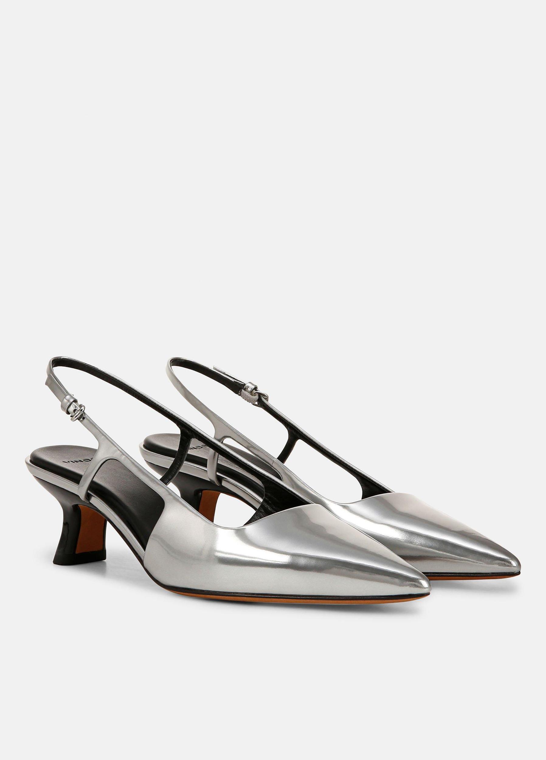 Womens Bianca Metallic Leather Slingback Heel, Silver, Size 5 Vince Product Image