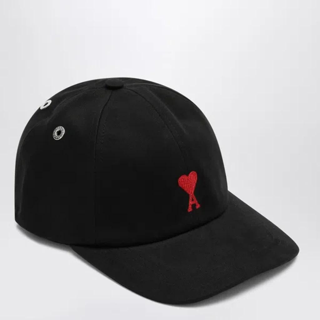 AMI ALEXANDRE MATTIUSSI Ami Paris Black And Red Cotton Ami Paris De Coeur Baseball Cap Product Image