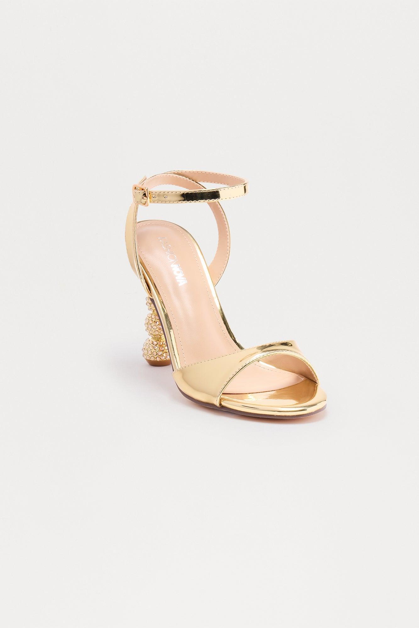 Embrey Rhinestone Ankle Strap Heels - Gold Product Image