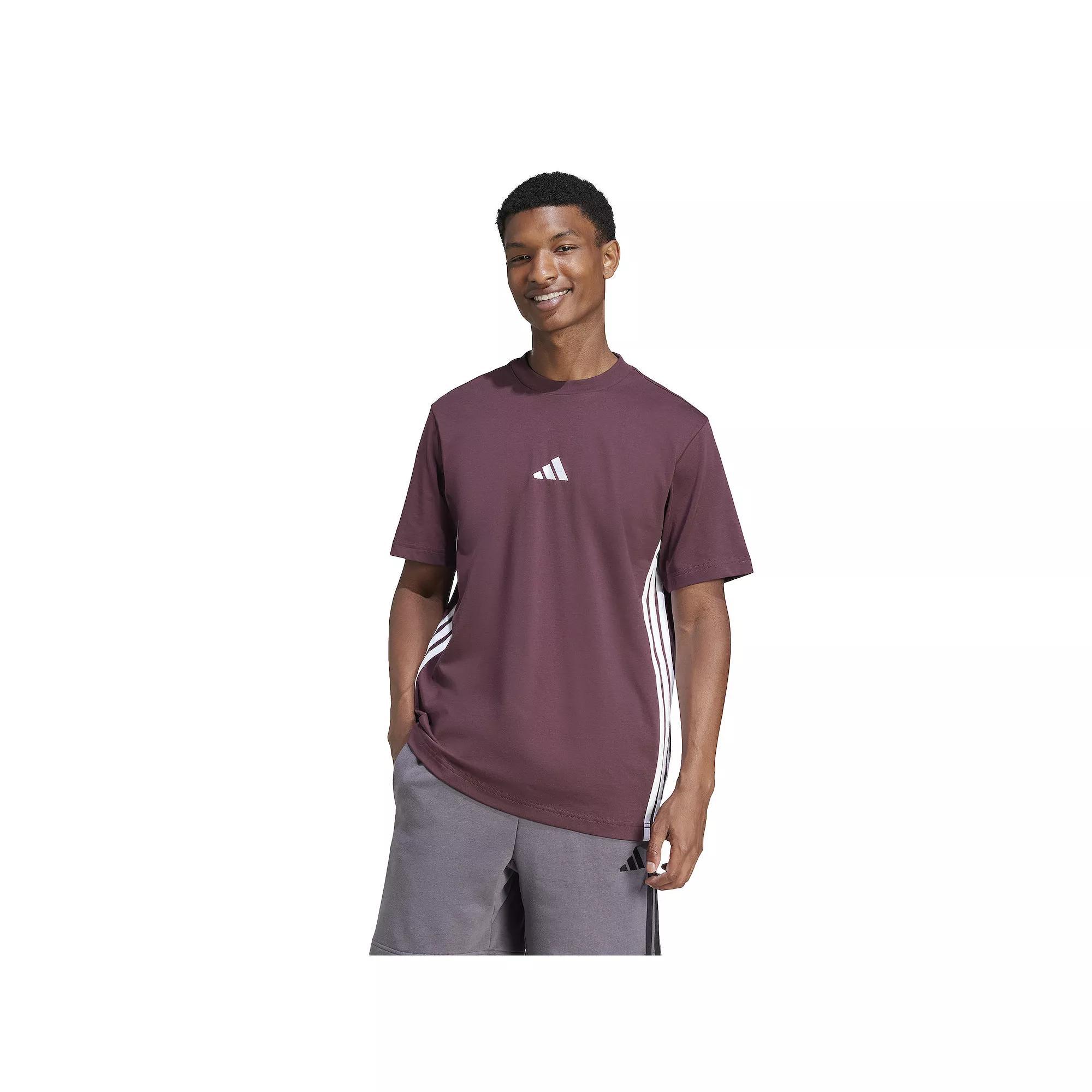 Men's adidas Essentials 3-Stripes Single Jersey Sportswear T-Shirt, Size: Large, Aurora Red Product Image