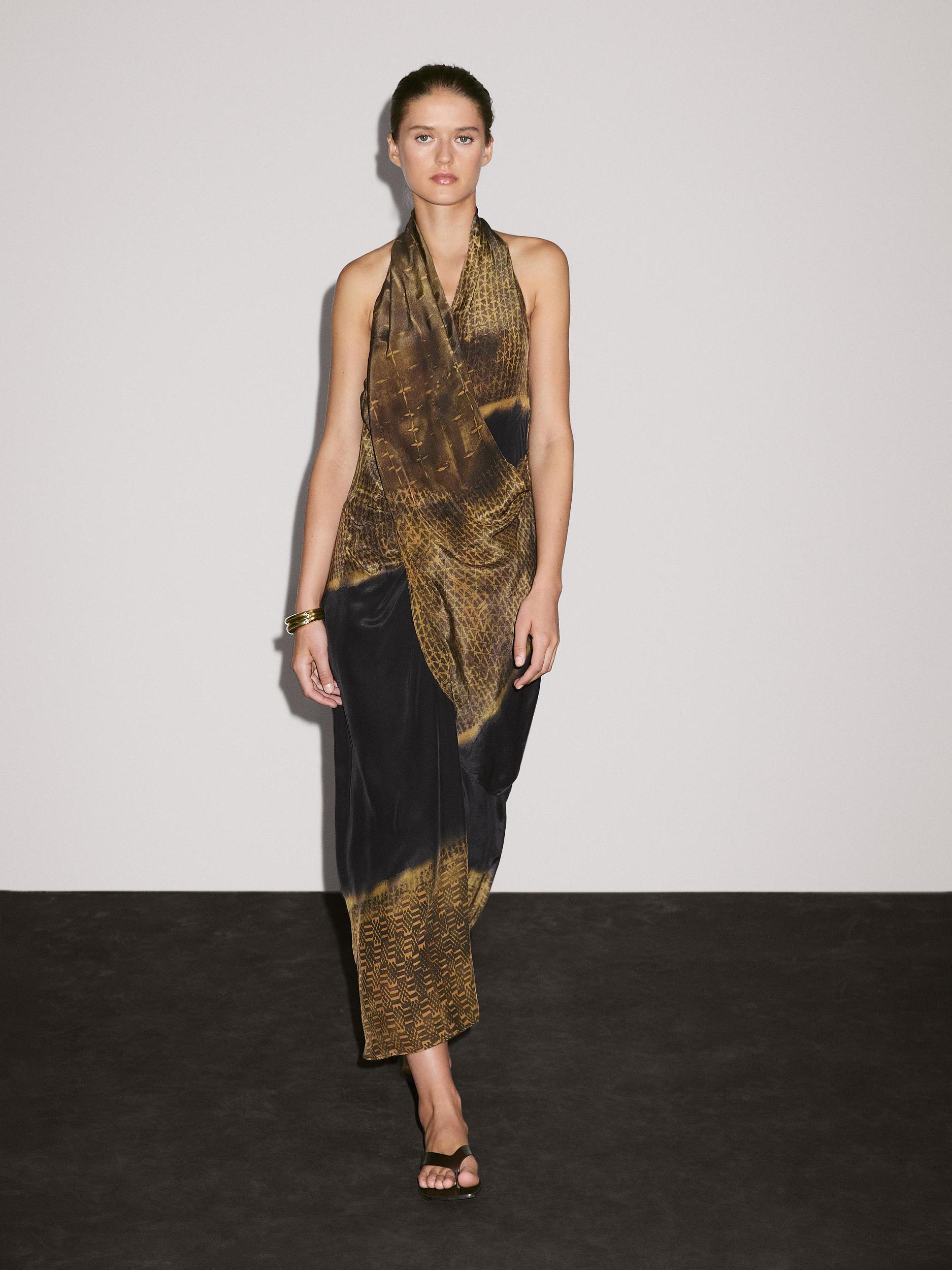 Printed halter-neck midi dress Product Image