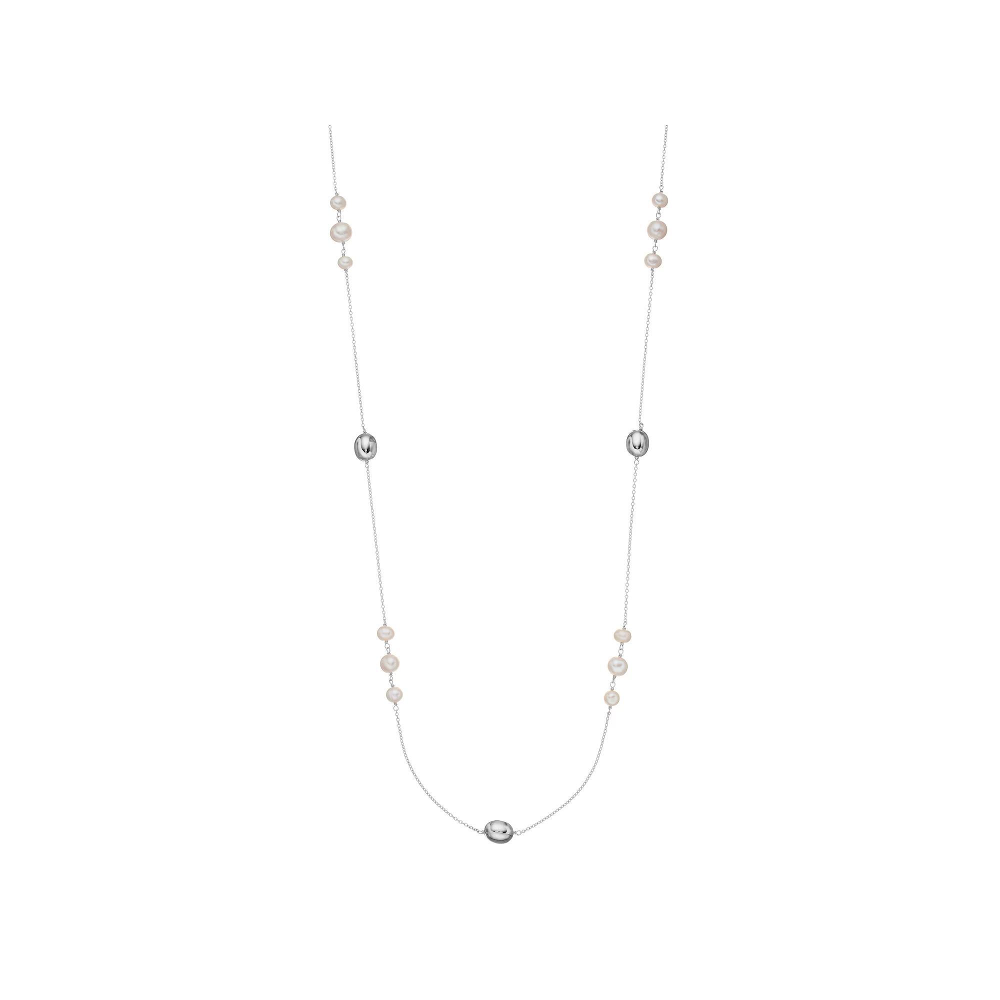 Sterling Silver Freshwater Cultured Pearl Station Long Necklace, Women's, Size: 36", White Product Image