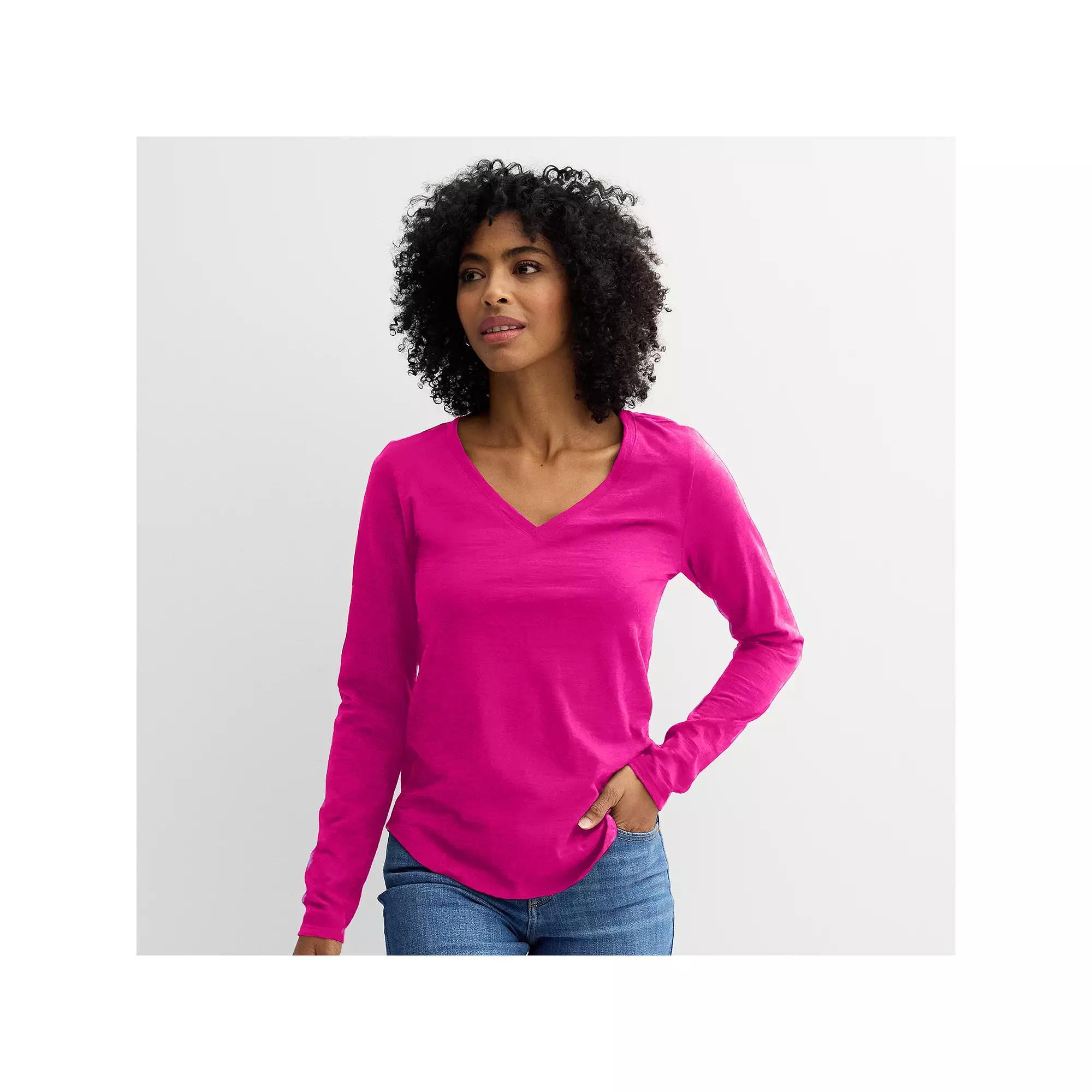 Women's Sonoma Goods For Life® Everyday Long Sleeve V-Neck Tee, Size: XXL, Light Oat Grey Product Image