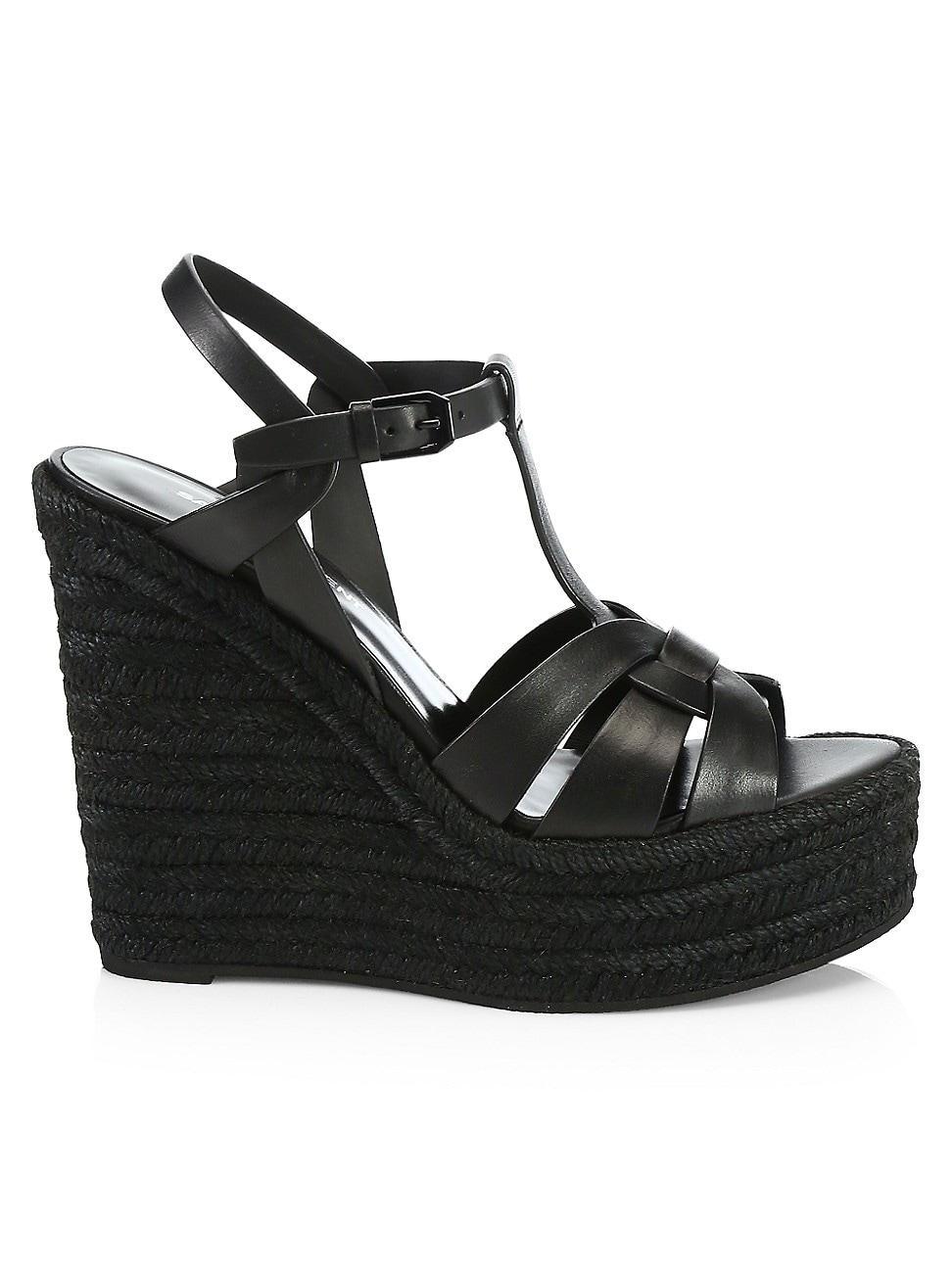 Saint Laurent Womens Tribute Espadrilles Wedge in Smooth Leather Product Image