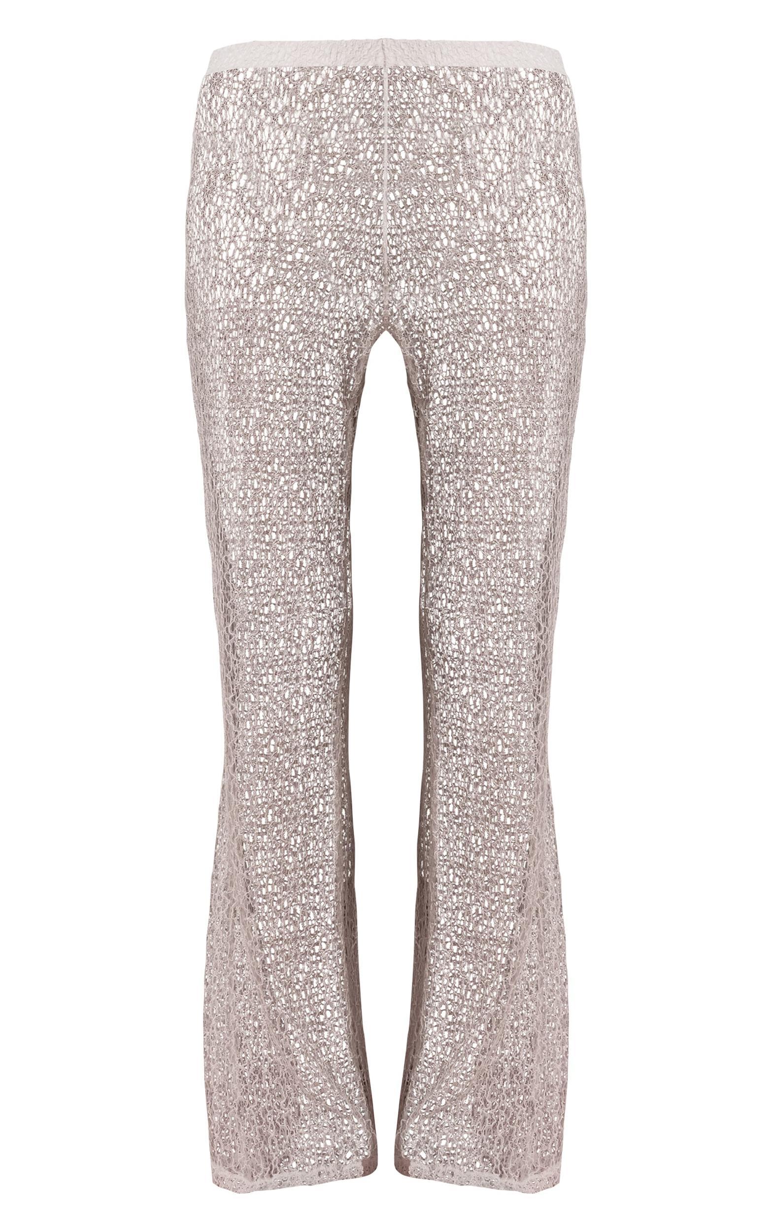 White Textured Knit Straight Leg Pants Product Image