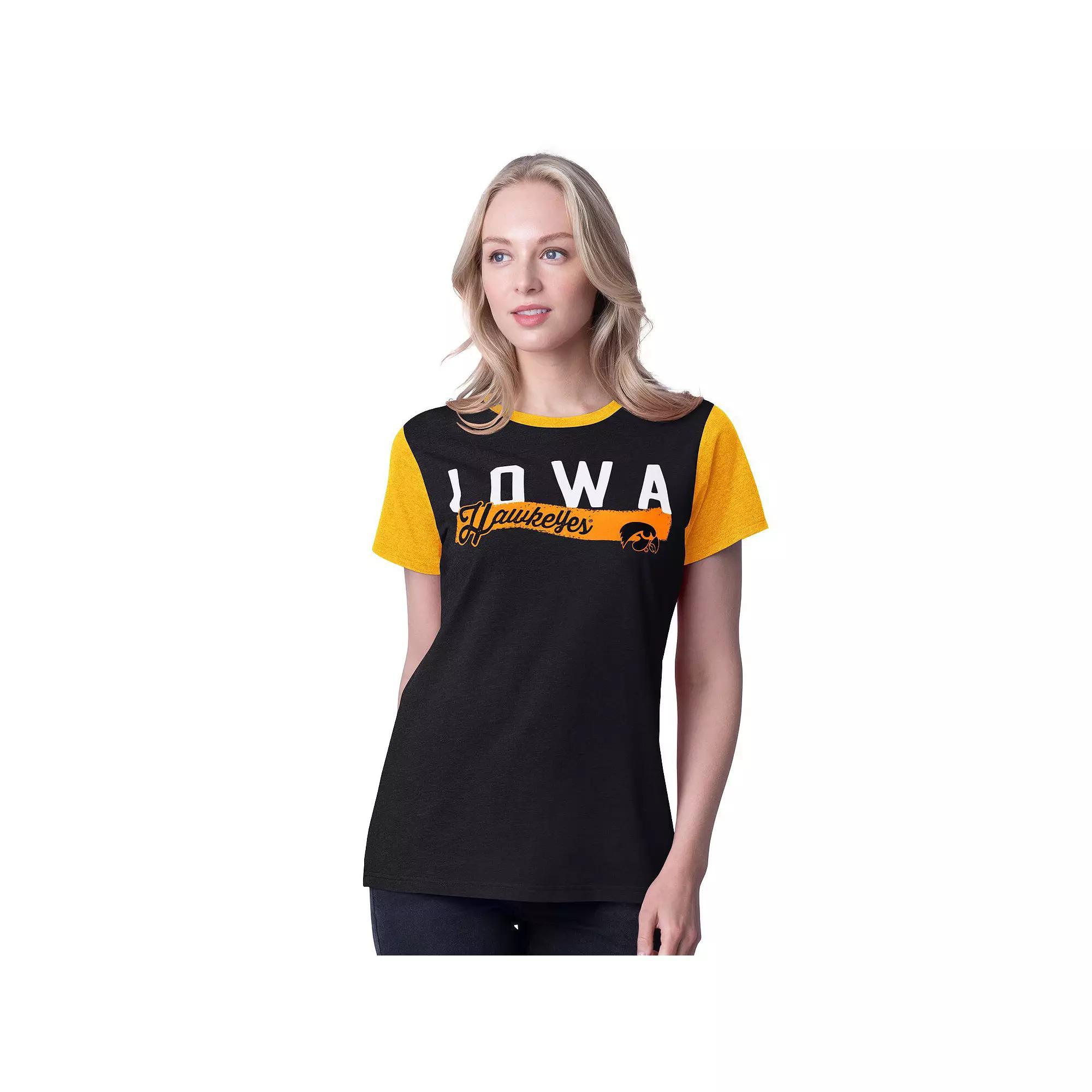 Women's G-III 4Her by Carl Banks Black Iowa Hawkeyes Racer Crewneck Ringer T-Shirt, Size: Small Product Image