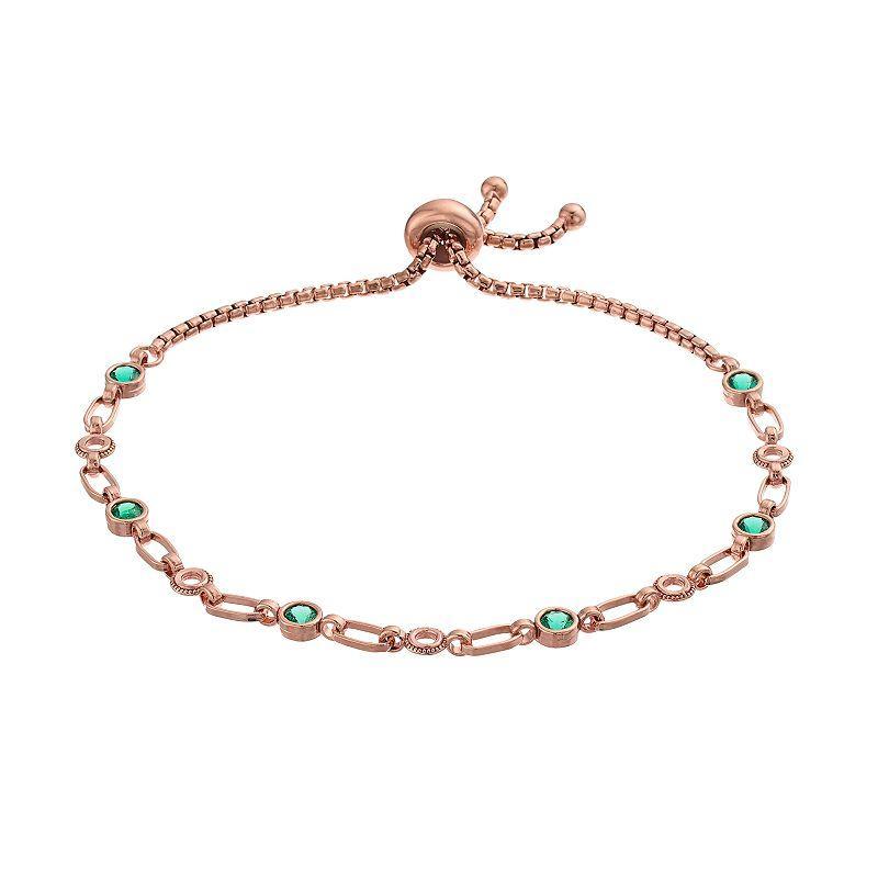 Kristen Kesho Sterling Silver Lab-Created Emerald & Circle Link Adjustable Bolo Bracelet, Women's, Size: 9.50, Pink Tone Product Image