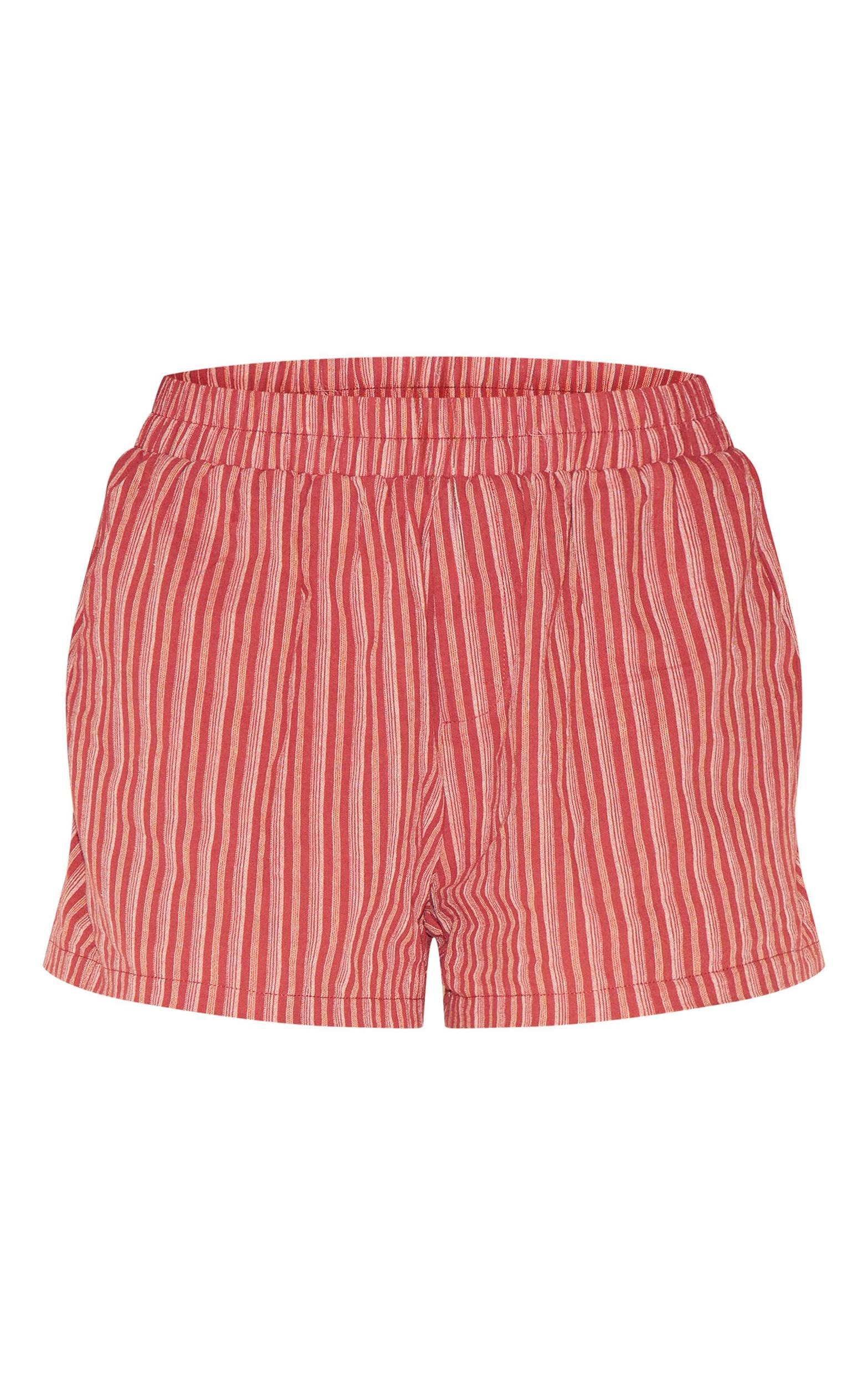  Red Striped Linen Look Floaty Shorts Product Image