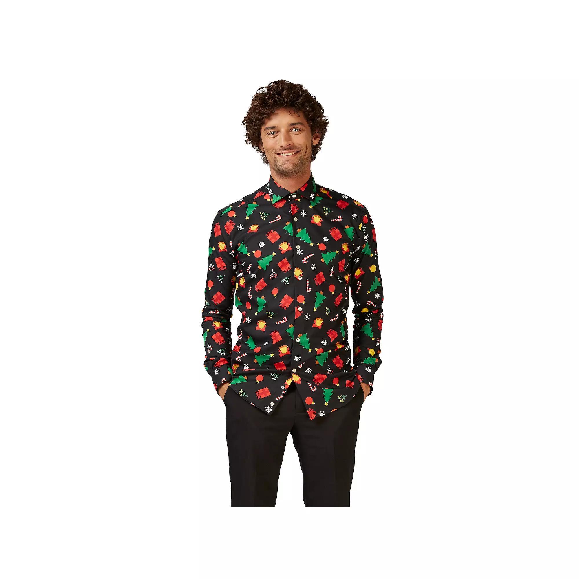 Men's OppoSuits Christmas Icons Button-Down Shirt, Size: XXL, Black Icons Product Image