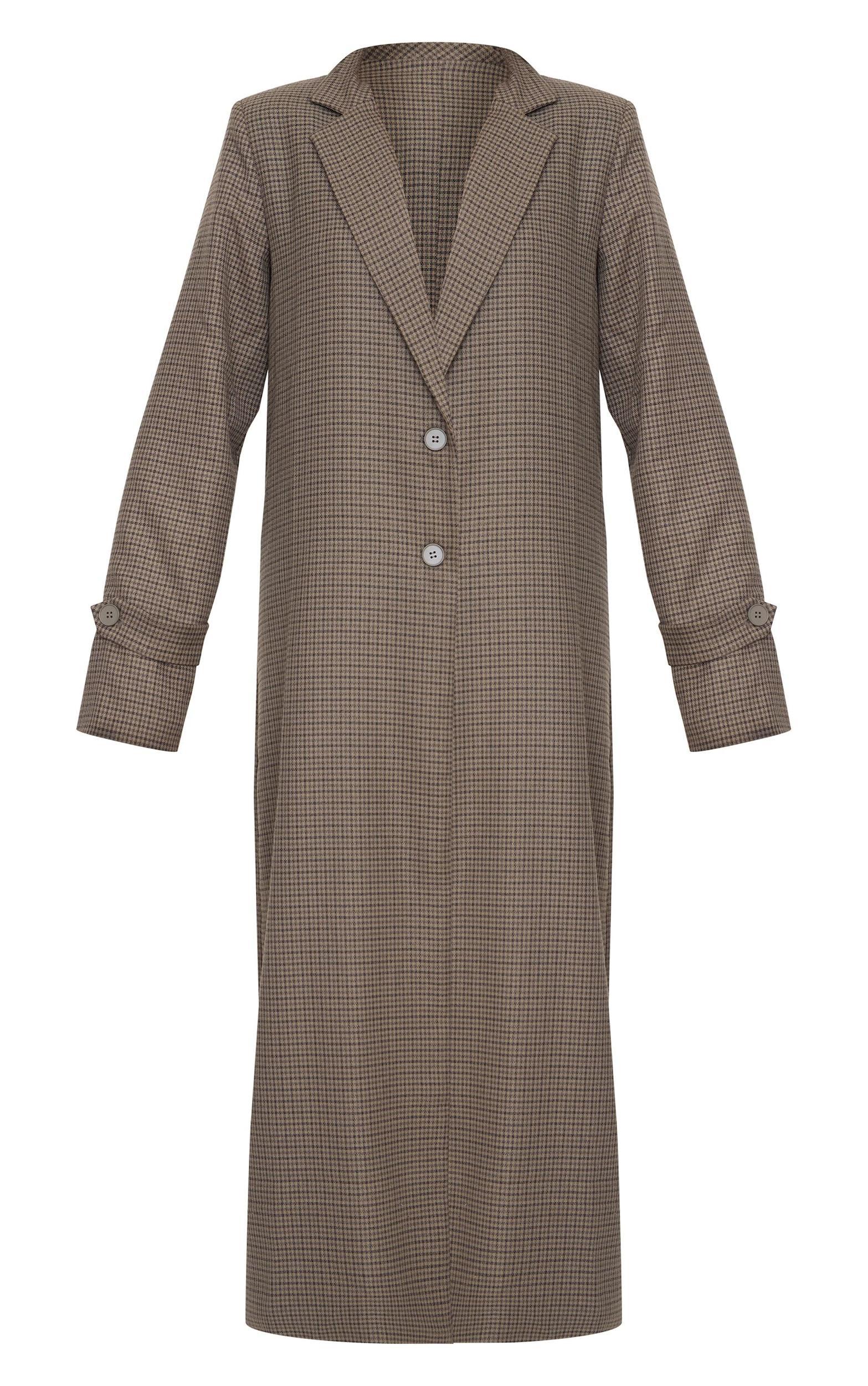 Khaki Check Print Oversized Trench Coat Product Image