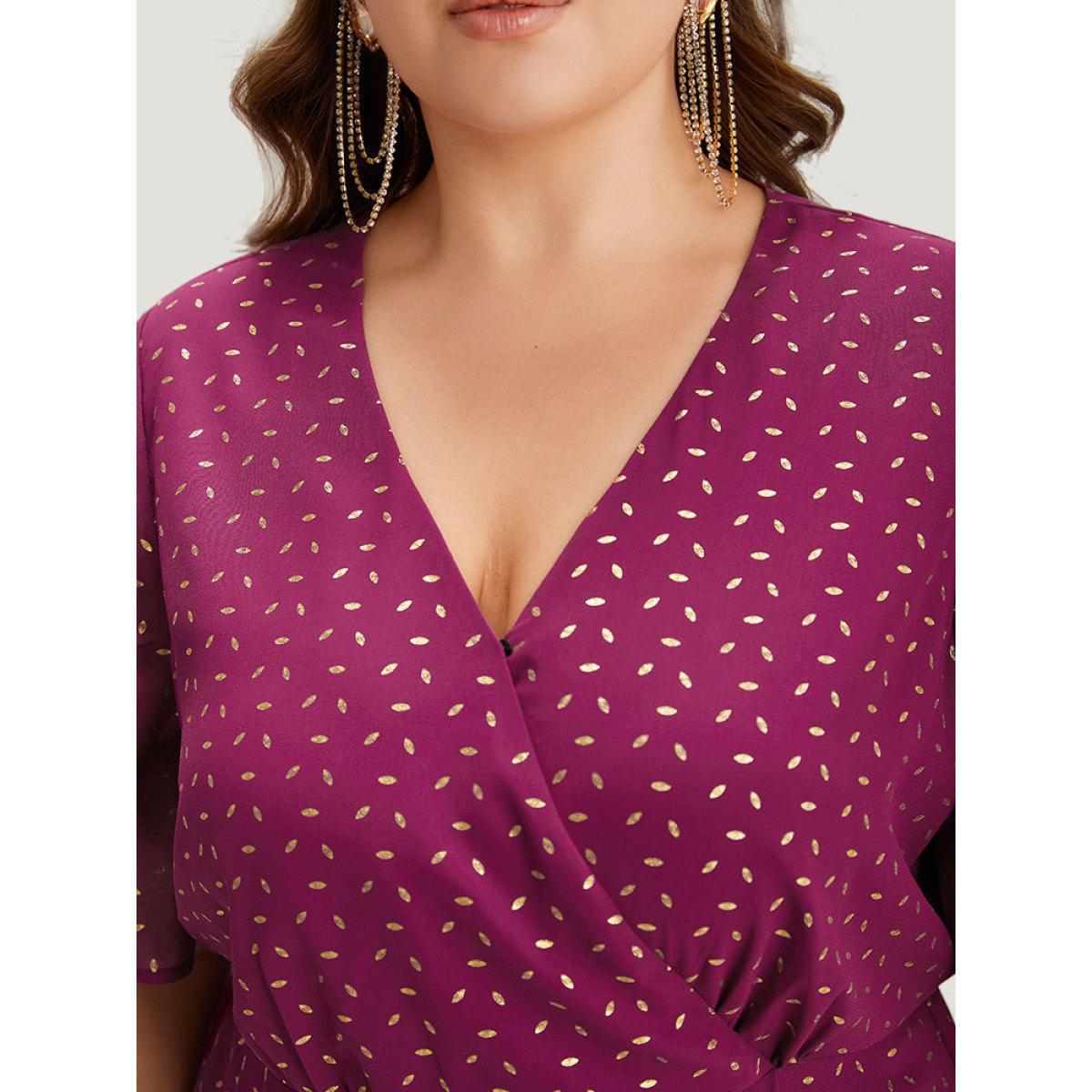 Plus Size Glitter Geo Graphic Pocket Wrap Hem Dress RedViolet Women Party Wrap V-neck Short sleeve Curvy Midi Dress BloomChic 22-24/3X Product Image