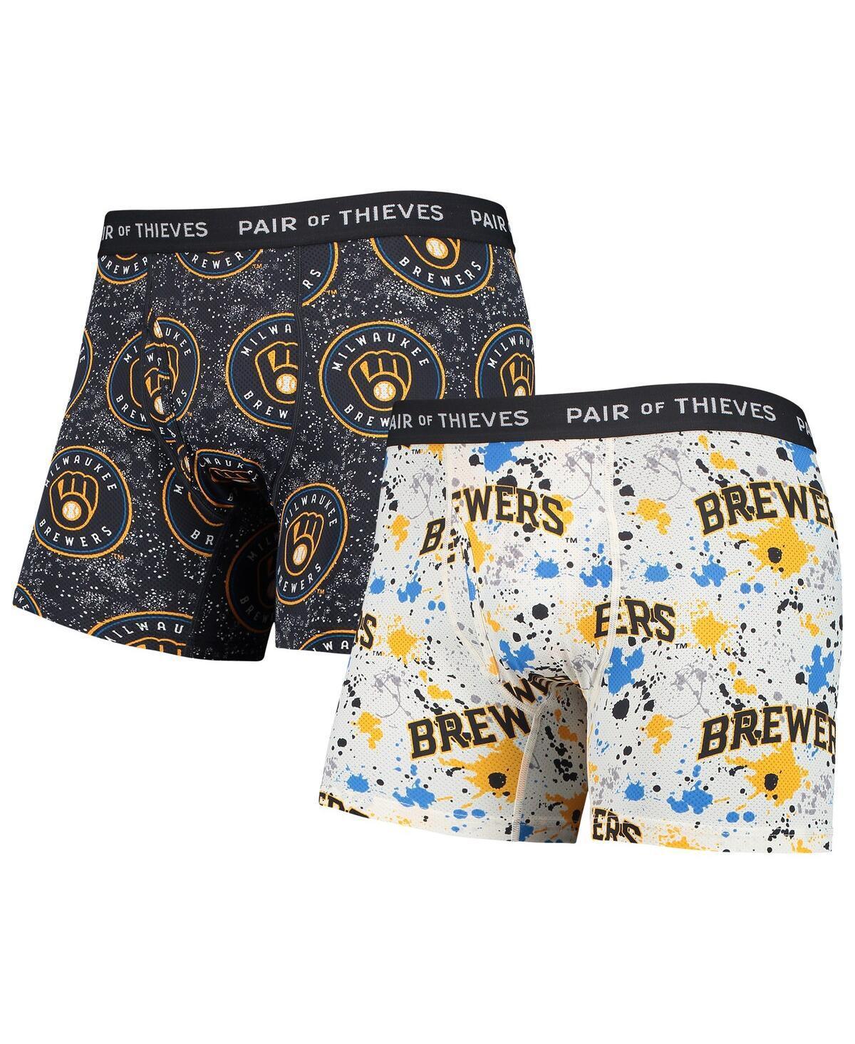 Men's Pair of Thieves White/Navy Milwaukee Brewers Super Fit 2-Pack Boxer Briefs Set, Size: XL Product Image
