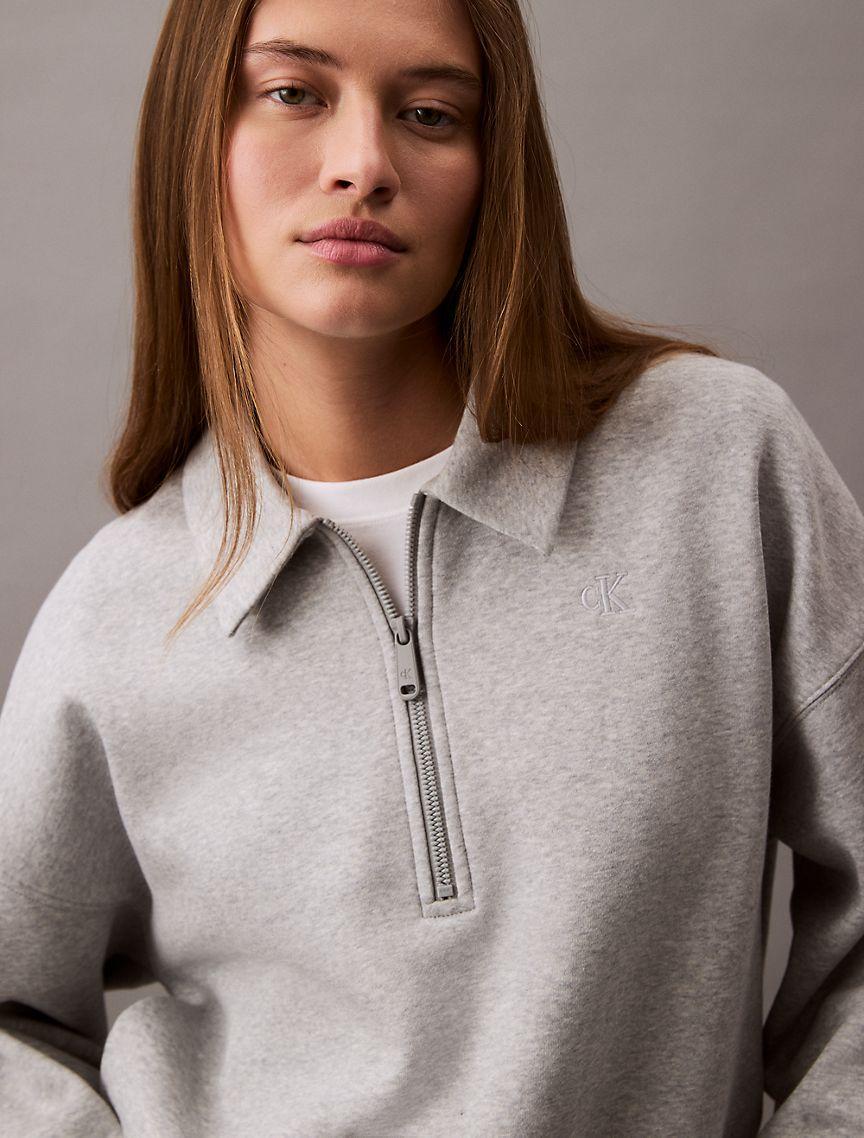 Calvin Klein Women's Archive Logo Fleece Quarter Zip Sweatshirt - Neutral - L Product Image