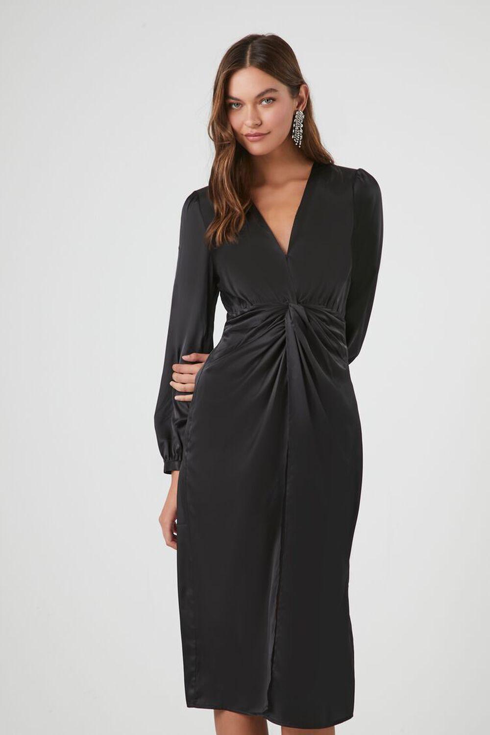 Satin Twist-Front Midi Dress | Forever 21 Product Image