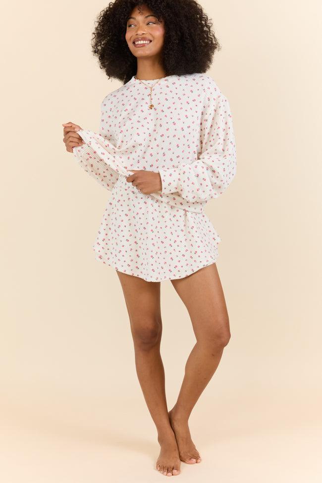 Just Focus Ivory Florette Long Sleeve Shirt FINAL SALE Product Image