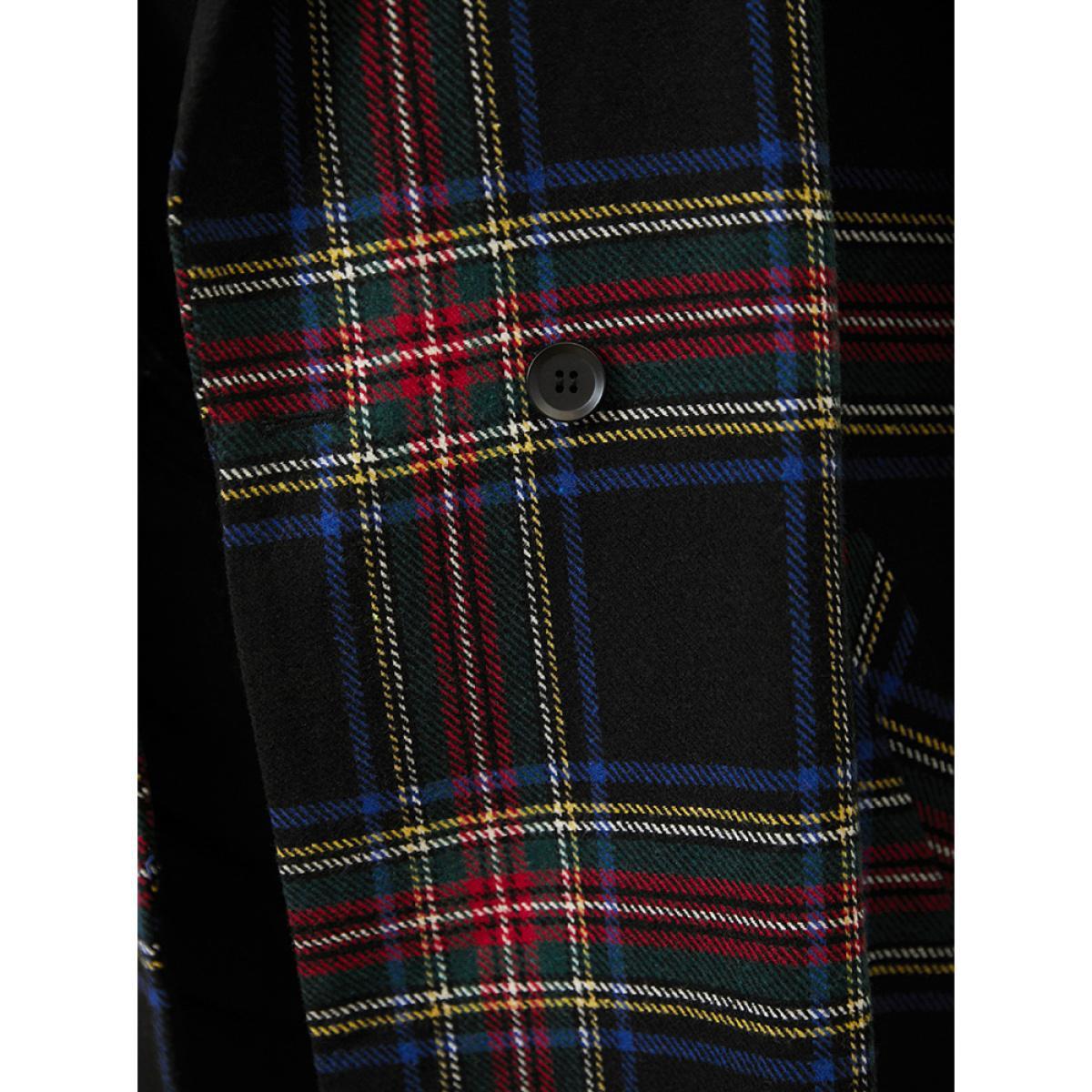 Plus Size Plaid Button Through Pocket Lapel Collar Coat Women Black Casual Pocket Ladies Dailywear Winter Coats BloomChic 22-24/3X Product Image