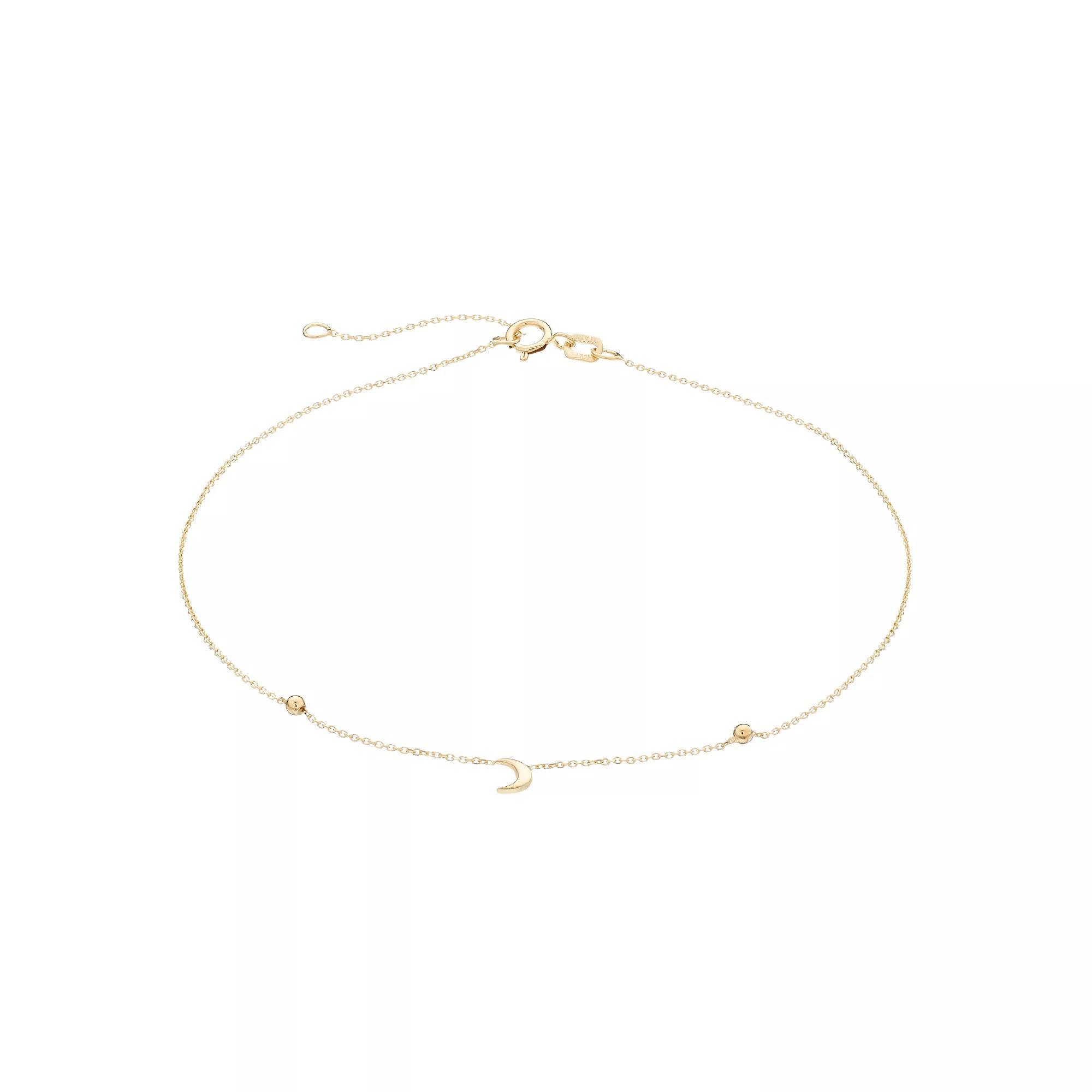 Au Naturale 14k Gold Crescent Moon Adjustable Anklet, Womens Product Image