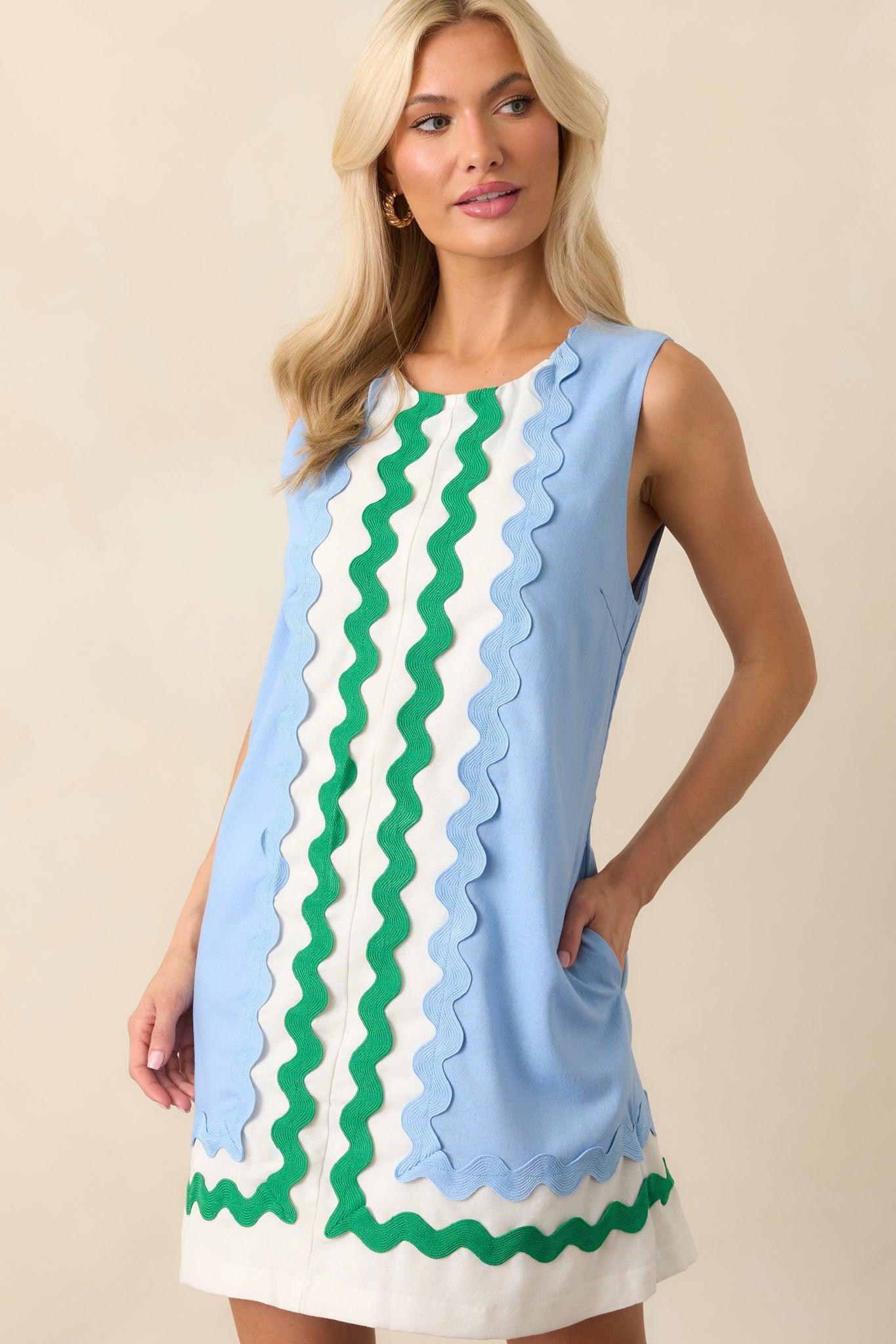 Before You Say A Word Light Blue Linen Blend Mini Shift Dress Product Image