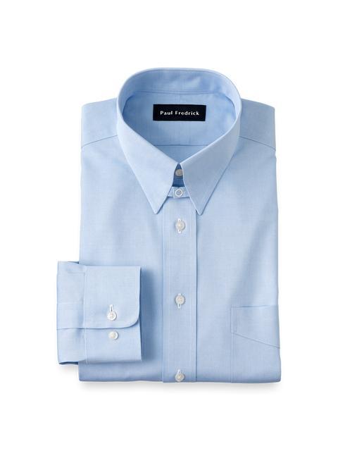Non-Iron Cotton Pinpoint Solid Snap Tab Collar Dress Shirt - Blue Product Image
