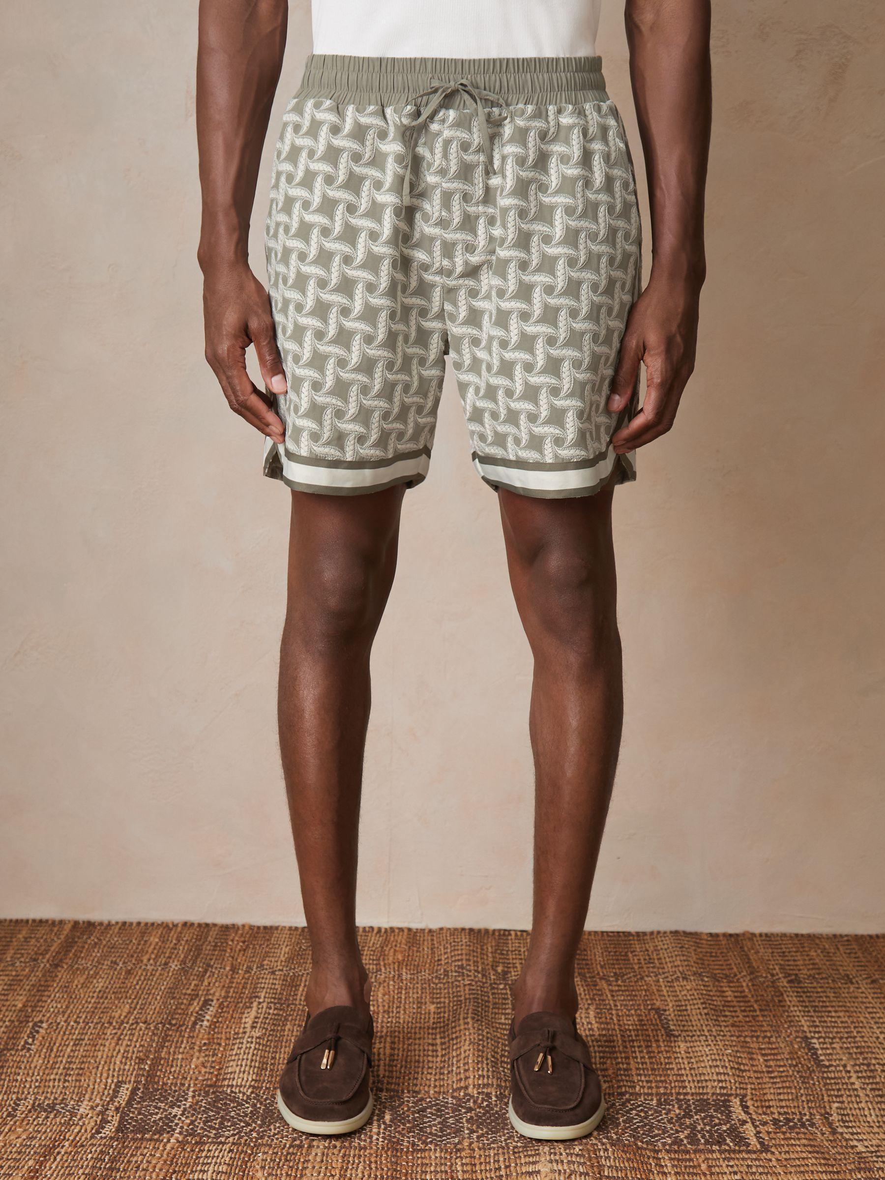 Reiss | Ché Embroidered-Motif Shorts in Sage/White Product Image